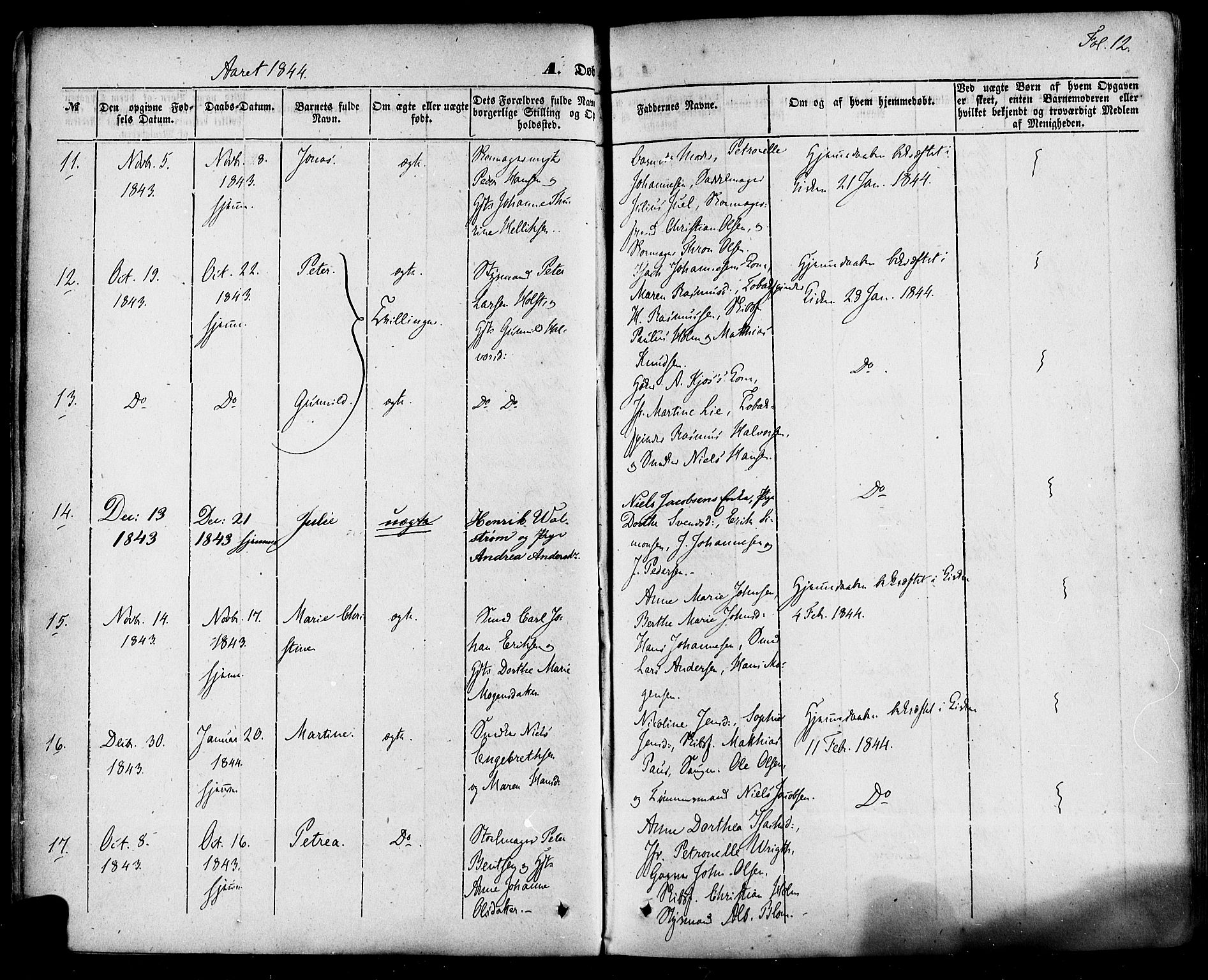 Skien kirkebøker, AV/SAKO-A-302/F/Fa/L0006a: Parish register (official) no. 6A, 1843-1856, p. 12