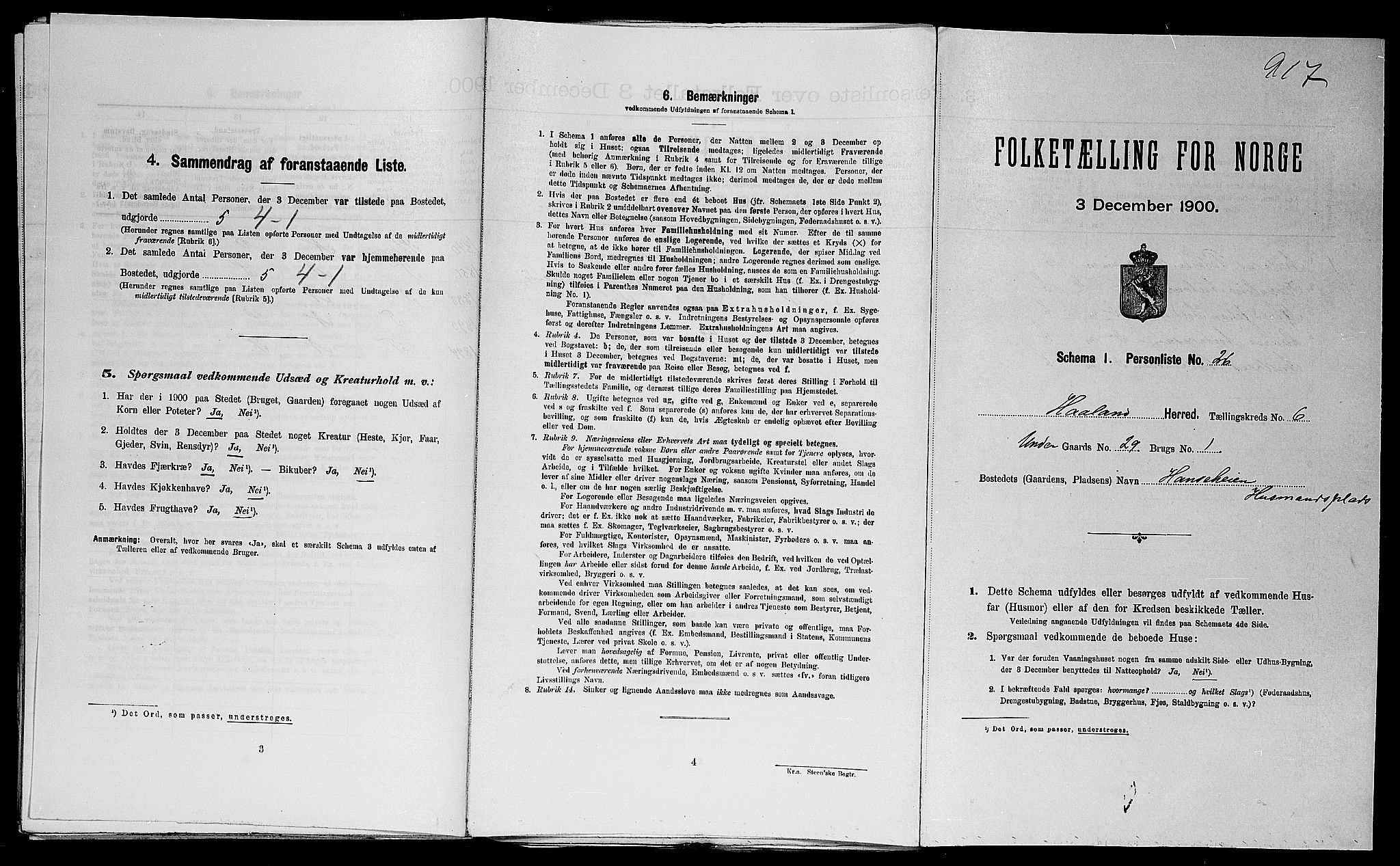 SAST, 1900 census for Haaland, 1900, p. 988