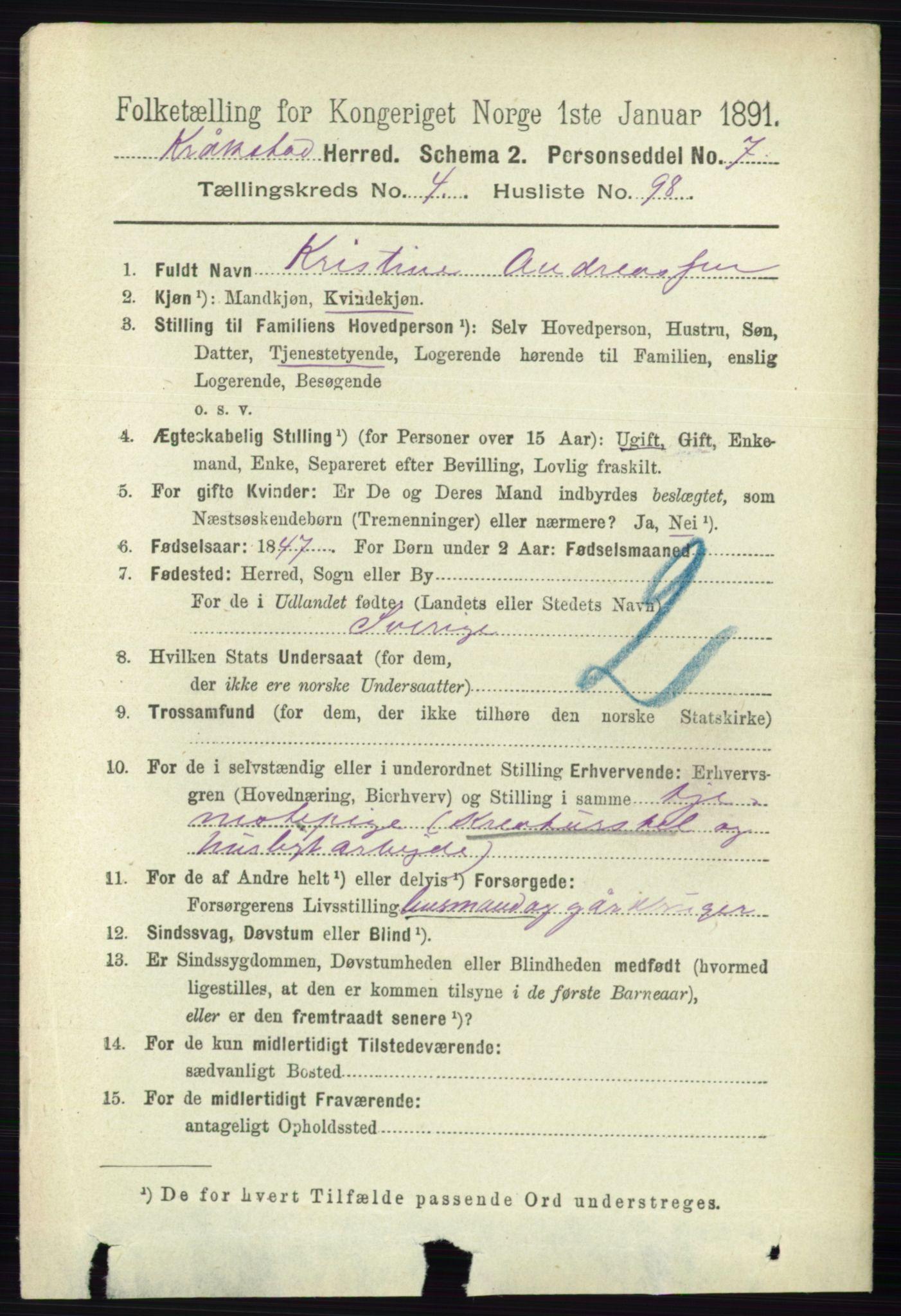 RA, 1891 census for 0212 Kråkstad, 1891, p. 2399