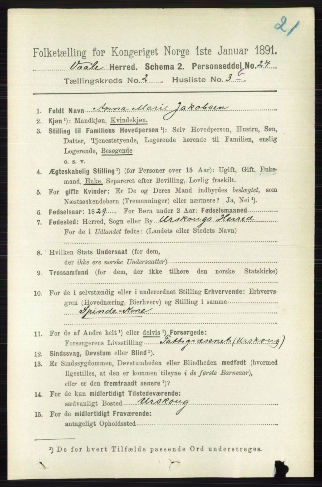 RA, 1891 census for 0716 Våle, 1891, p. 478