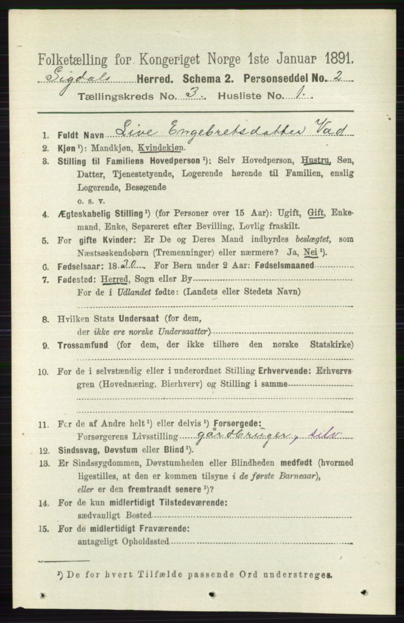 RA, 1891 census for 0621 Sigdal, 1891, p. 1339