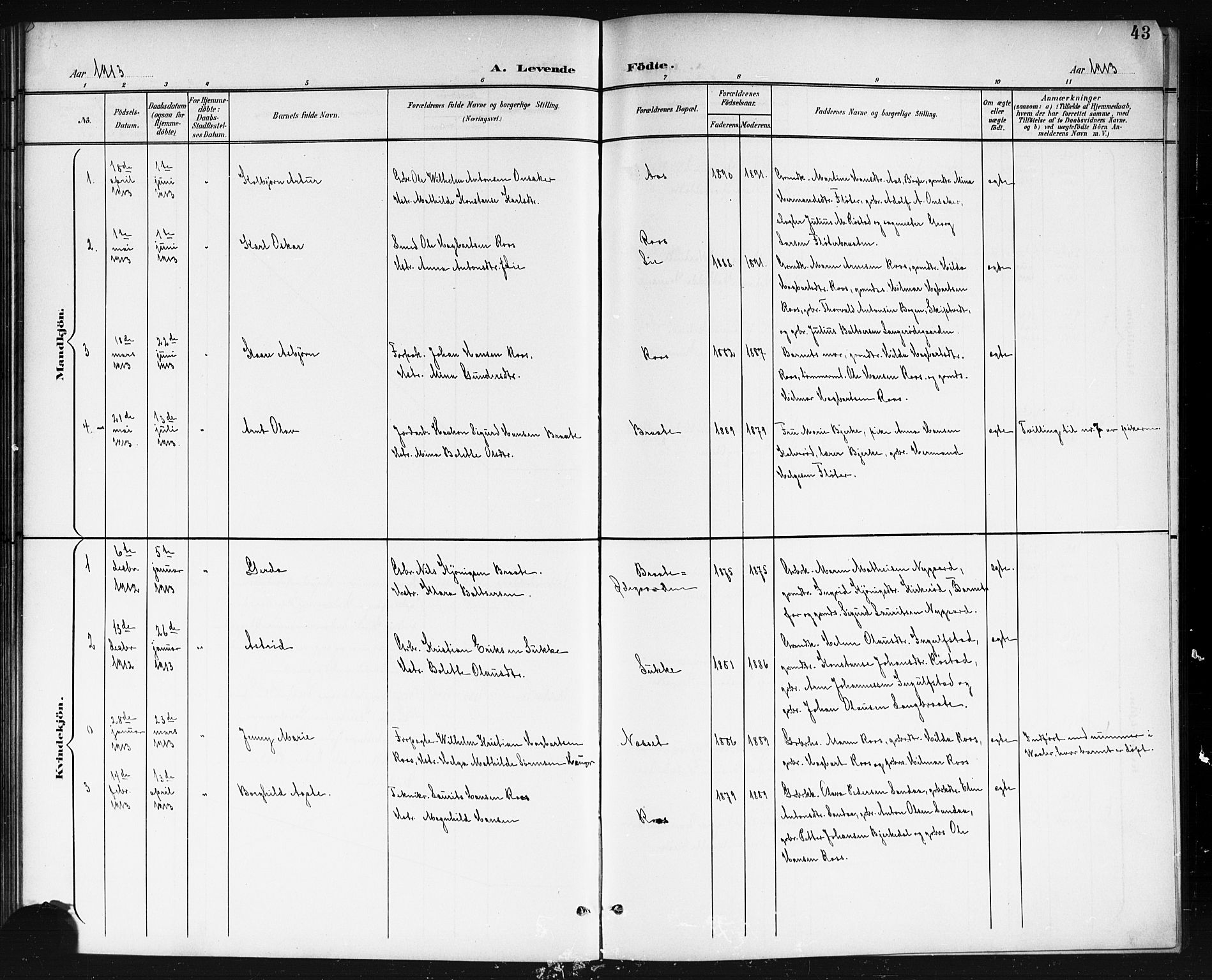 Våler prestekontor Kirkebøker, AV/SAO-A-11083/G/Gb/L0001: Parish register (copy) no. II 1, 1901-1916, p. 43