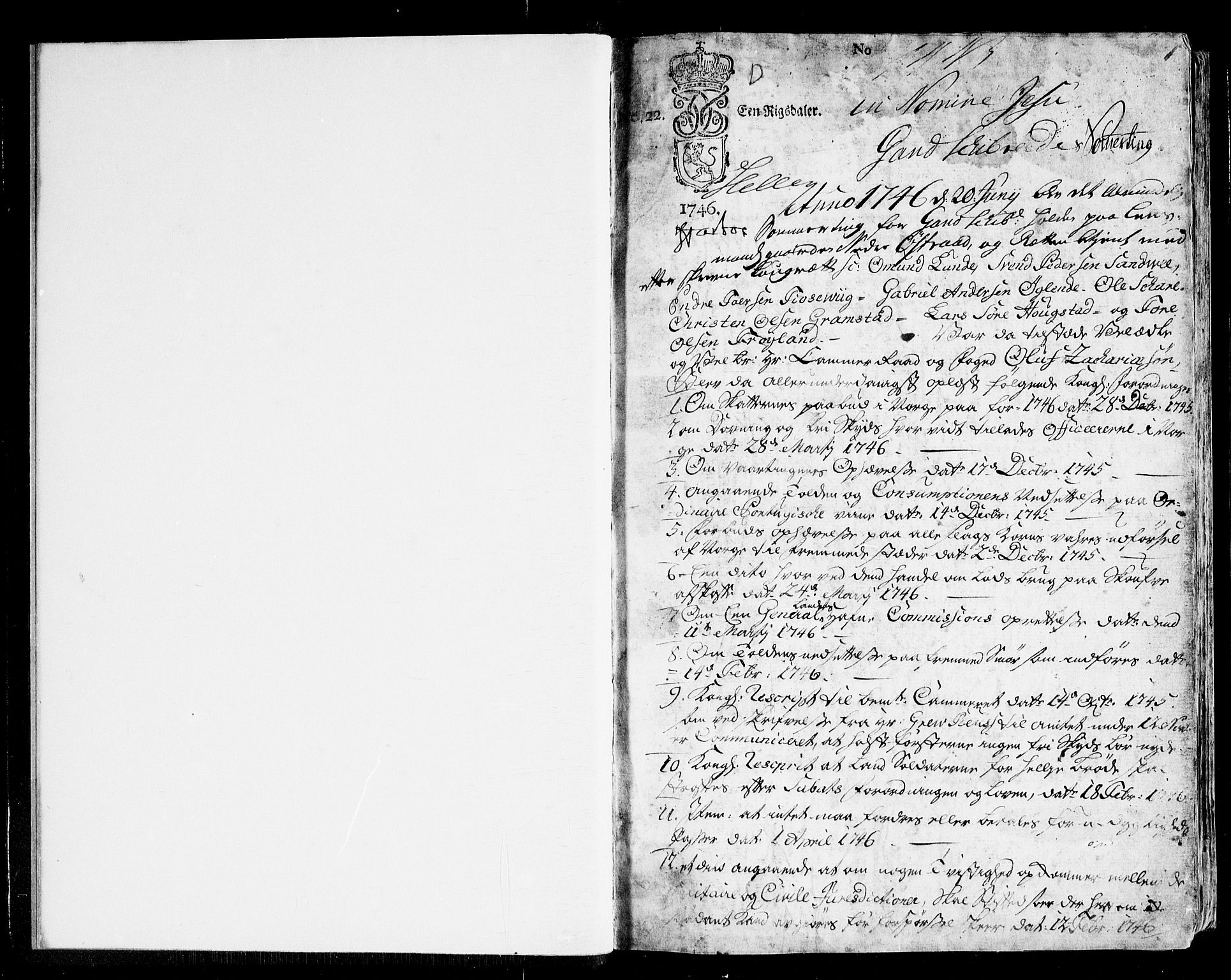 Jæren og Dalane sorenskriveri, SAST/A-100306/3/30/30BA/L0080: TINGBOK, 1746-1748, p. 0b-1a