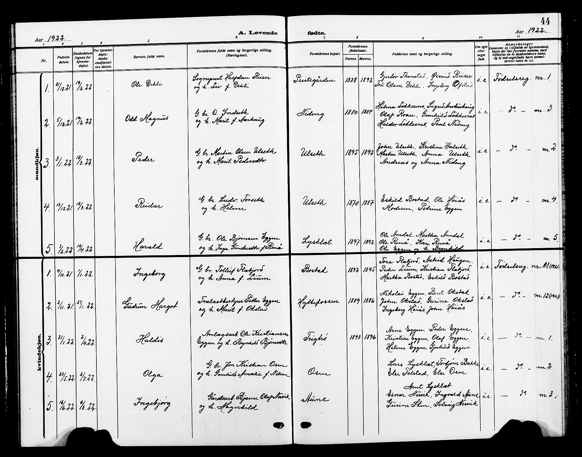 Ministerialprotokoller, klokkerbøker og fødselsregistre - Sør-Trøndelag, SAT/A-1456/618/L0453: Parish register (copy) no. 618C04, 1907-1925, p. 44