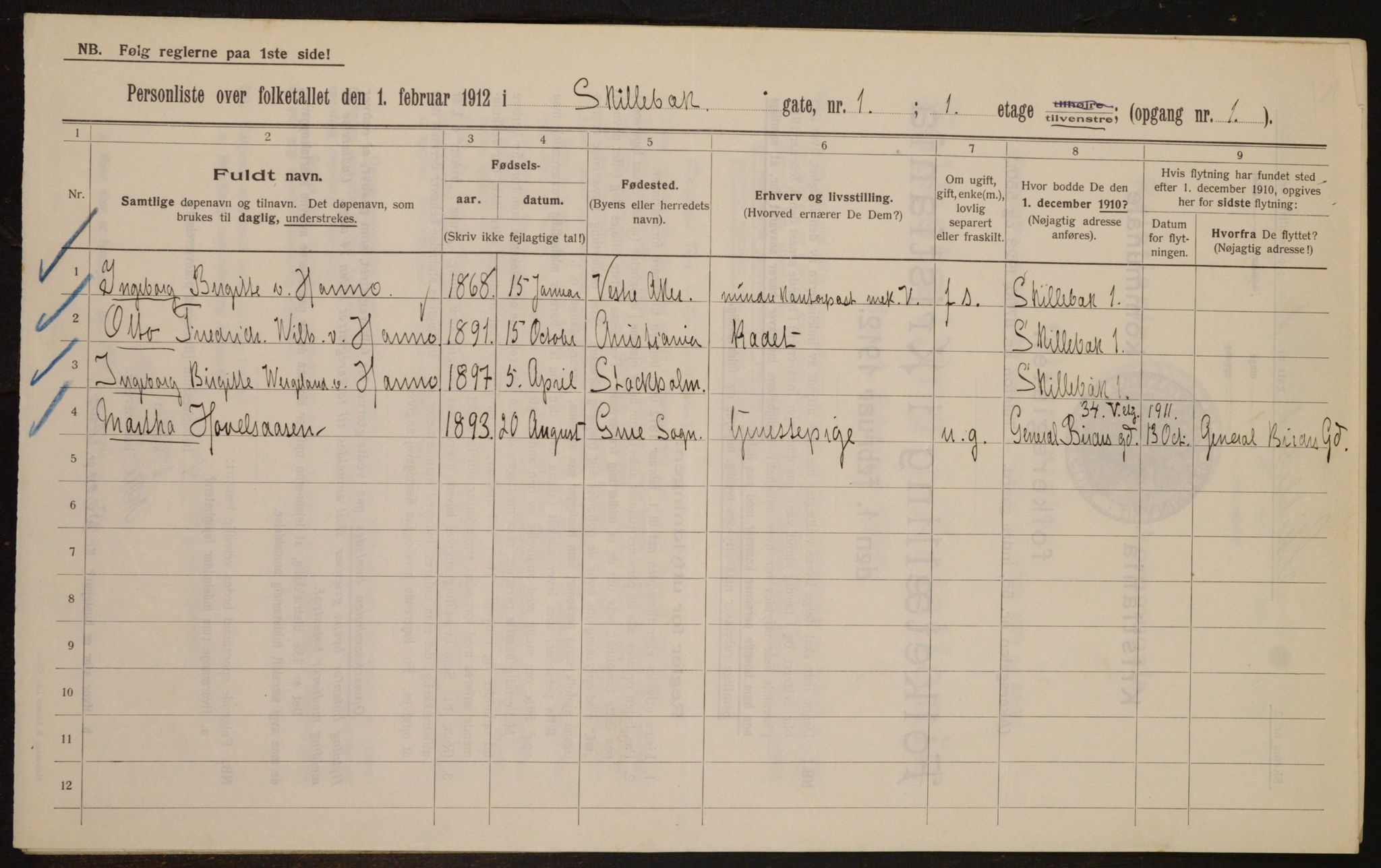 OBA, Municipal Census 1912 for Kristiania, 1912, p. 95697