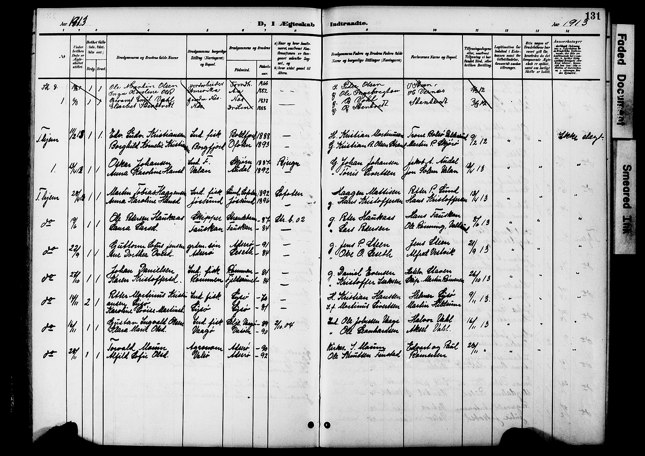 Ministerialprotokoller, klokkerbøker og fødselsregistre - Sør-Trøndelag, SAT/A-1456/654/L0666: Parish register (copy) no. 654C02, 1901-1925, p. 131