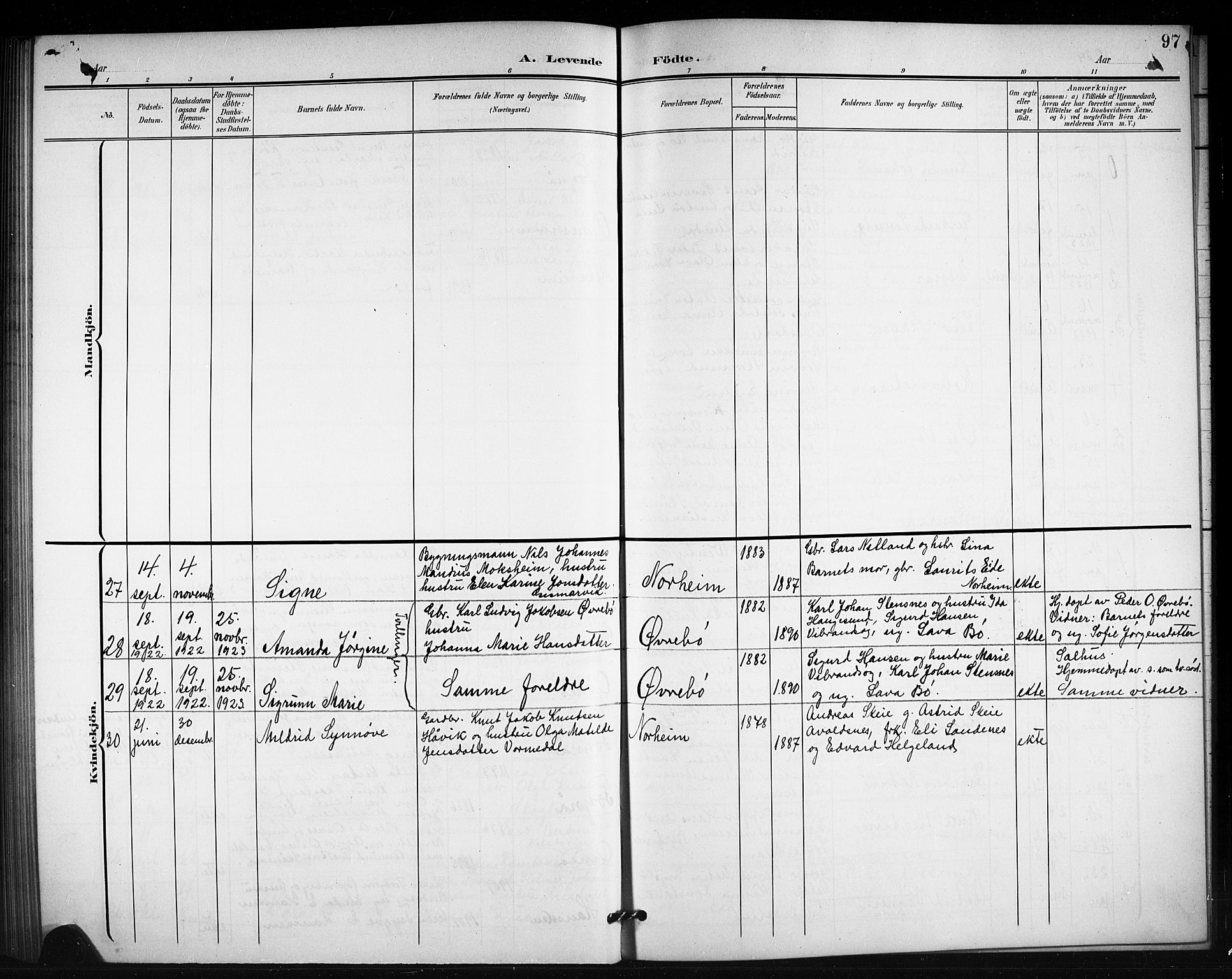 Torvastad sokneprestkontor, AV/SAST-A -101857/H/Ha/Hab/L0008: Parish register (copy) no. B 8, 1901-1924, p. 97