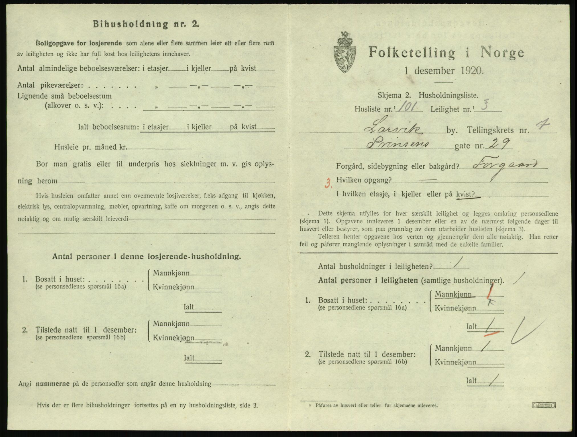 SAKO, 1920 census for Larvik, 1920, p. 6402