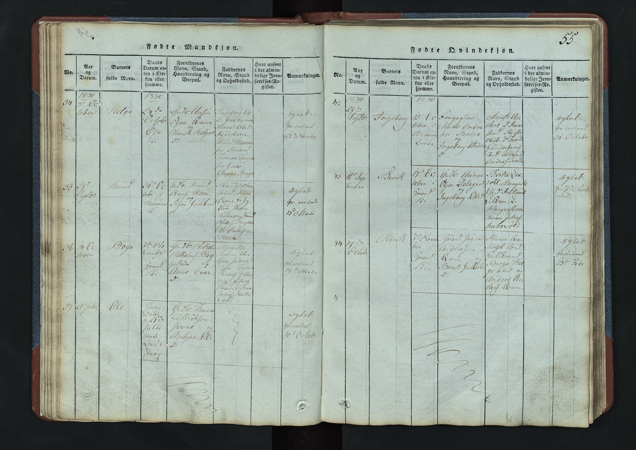 Vang prestekontor, Valdres, SAH/PREST-140/H/Hb/L0003: Parish register (copy) no. 3, 1814-1892, p. 55