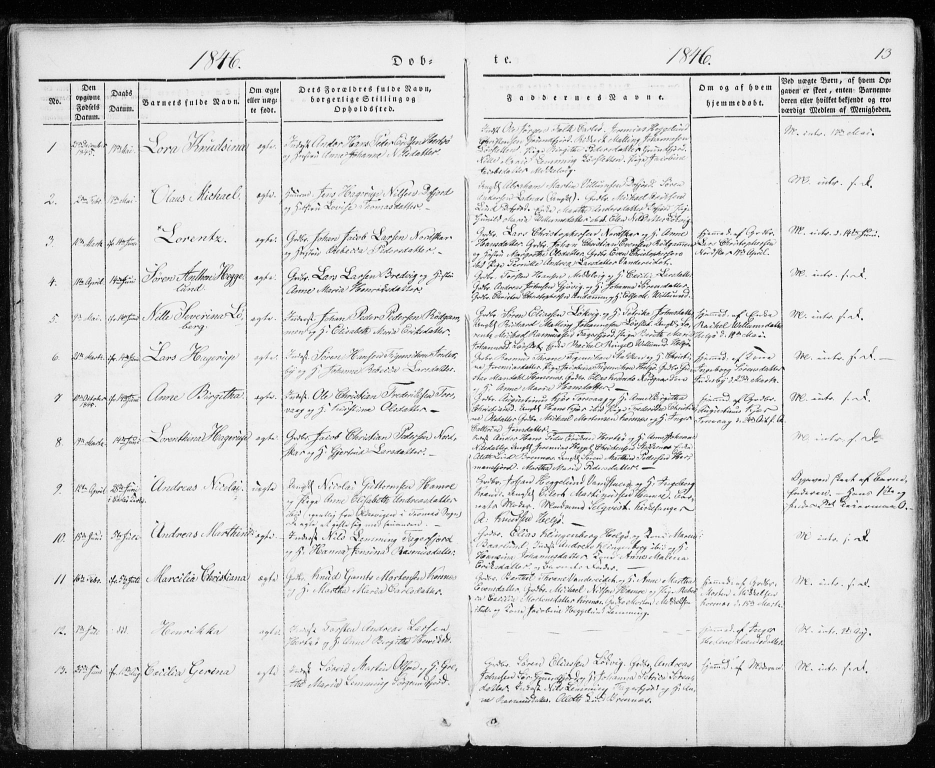 Karlsøy sokneprestembete, SATØ/S-1299/H/Ha/Haa/L0009kirke: Parish register (official) no. 9, 1838-1867, p. 13