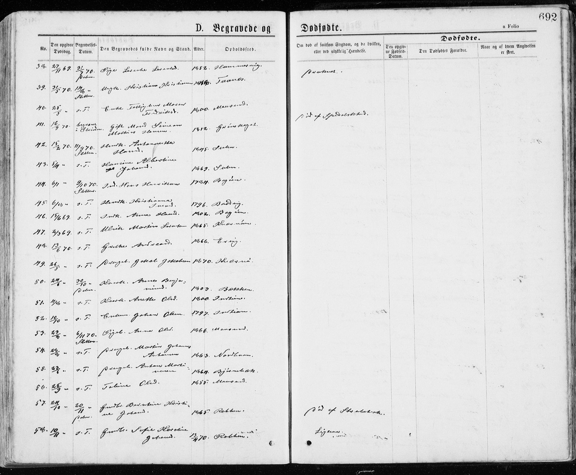 Ministerialprotokoller, klokkerbøker og fødselsregistre - Sør-Trøndelag, AV/SAT-A-1456/640/L0576: Parish register (official) no. 640A01, 1846-1876, p. 692