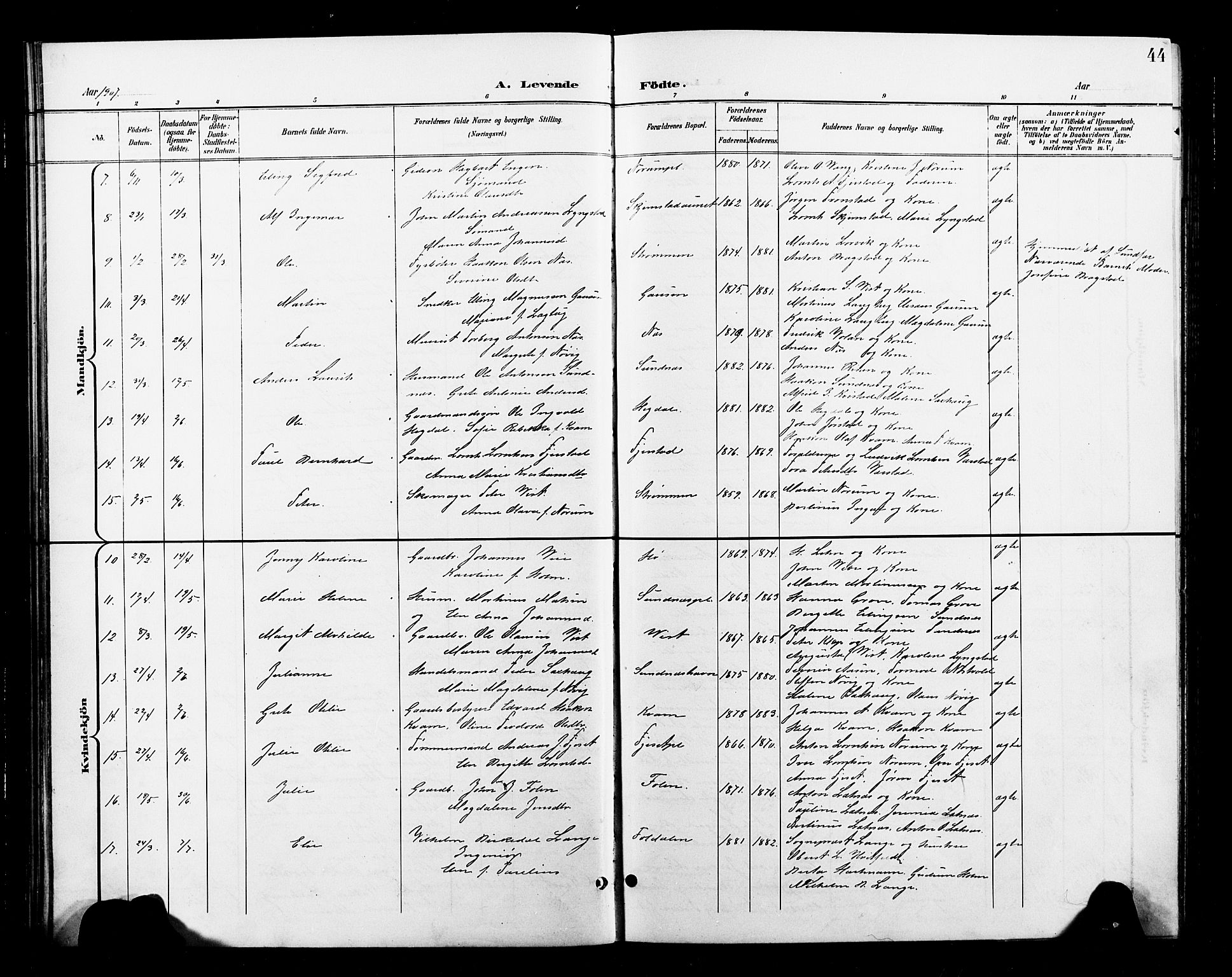 Ministerialprotokoller, klokkerbøker og fødselsregistre - Nord-Trøndelag, SAT/A-1458/730/L0302: Parish register (copy) no. 730C05, 1898-1924, p. 44