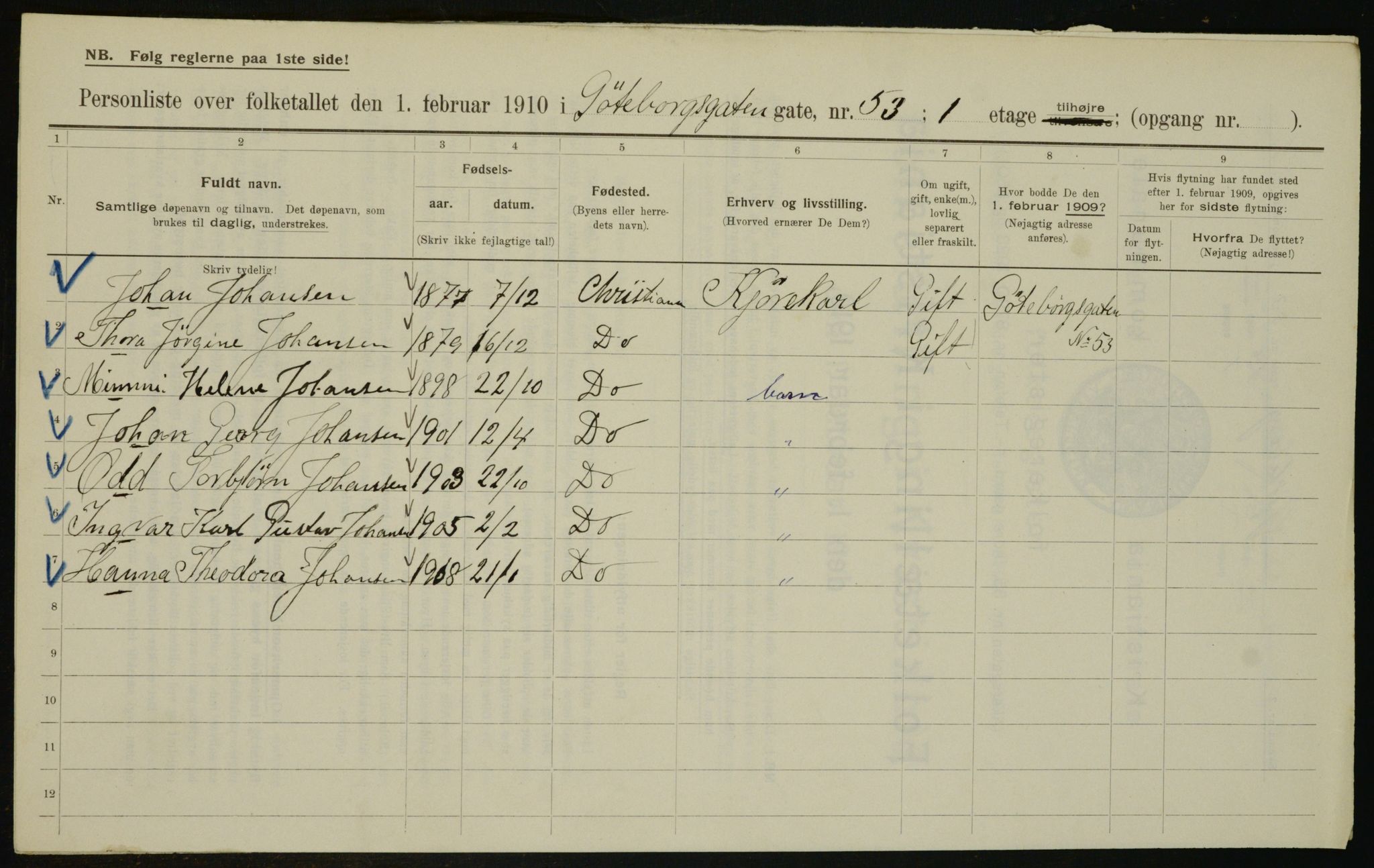 OBA, Municipal Census 1910 for Kristiania, 1910, p. 31905