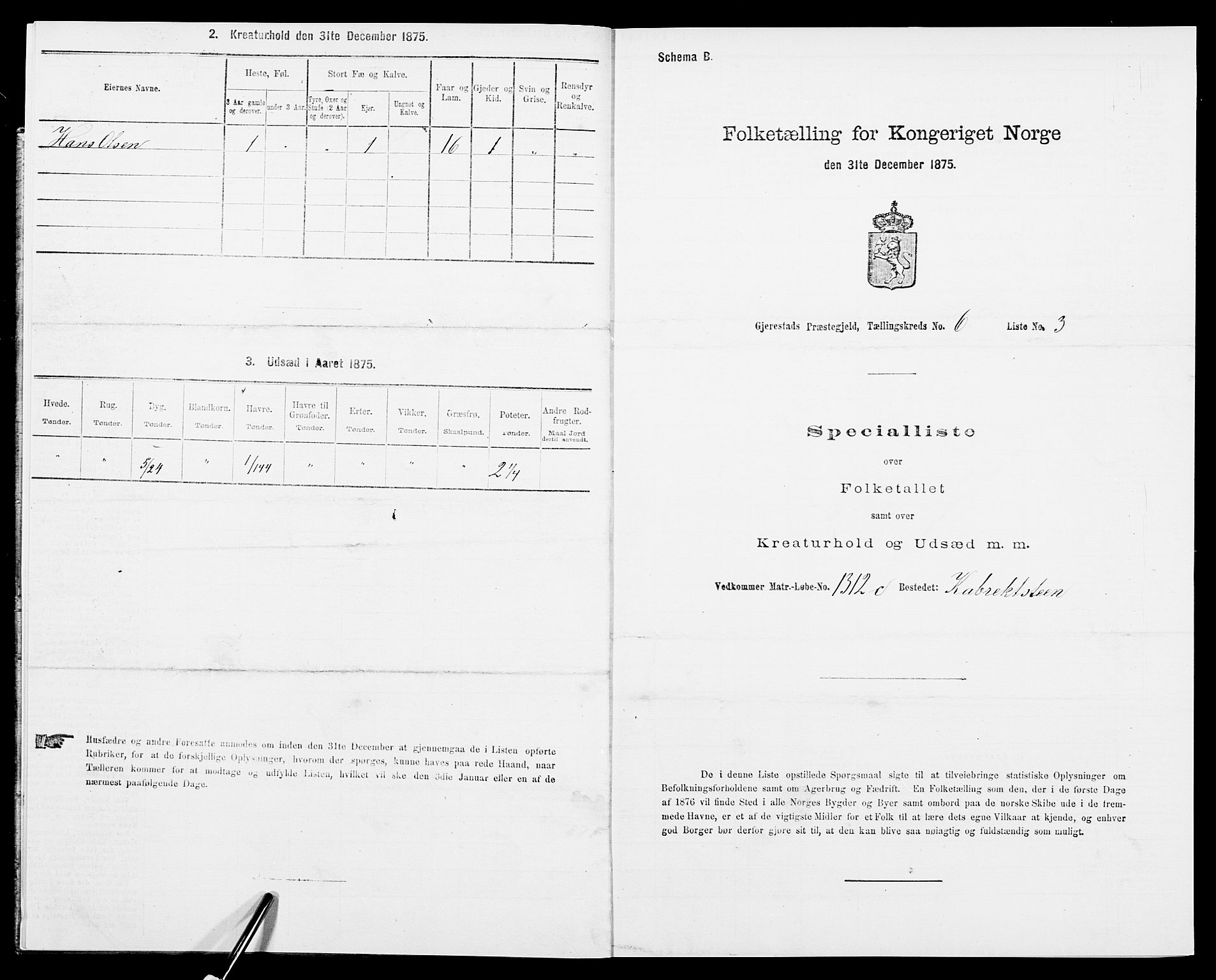 SAK, 1875 census for 0911P Gjerstad, 1875, p. 598
