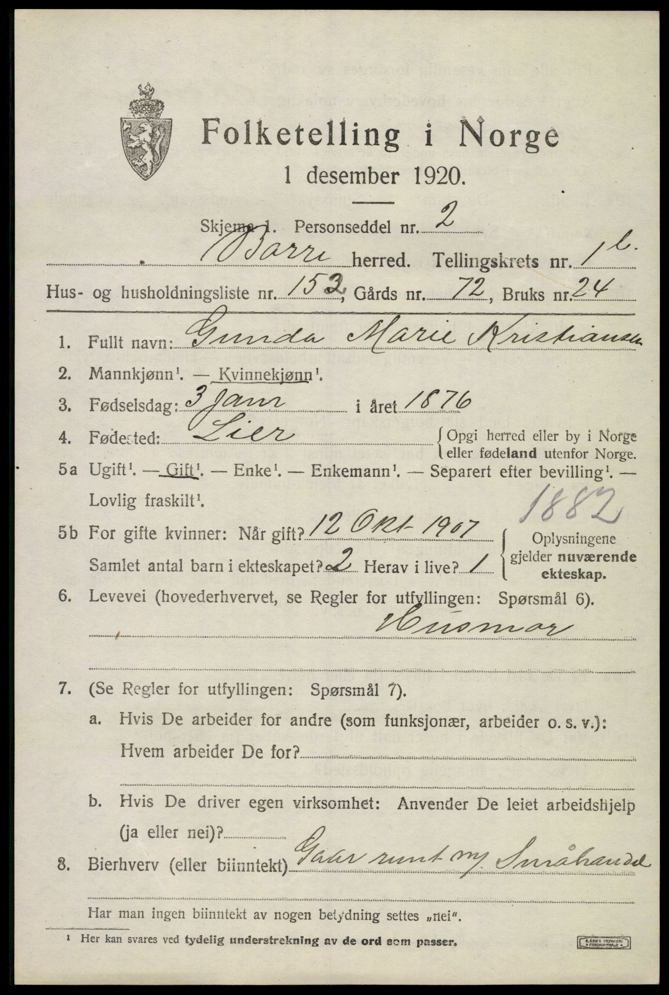 SAKO, 1920 census for Borre, 1920, p. 4172