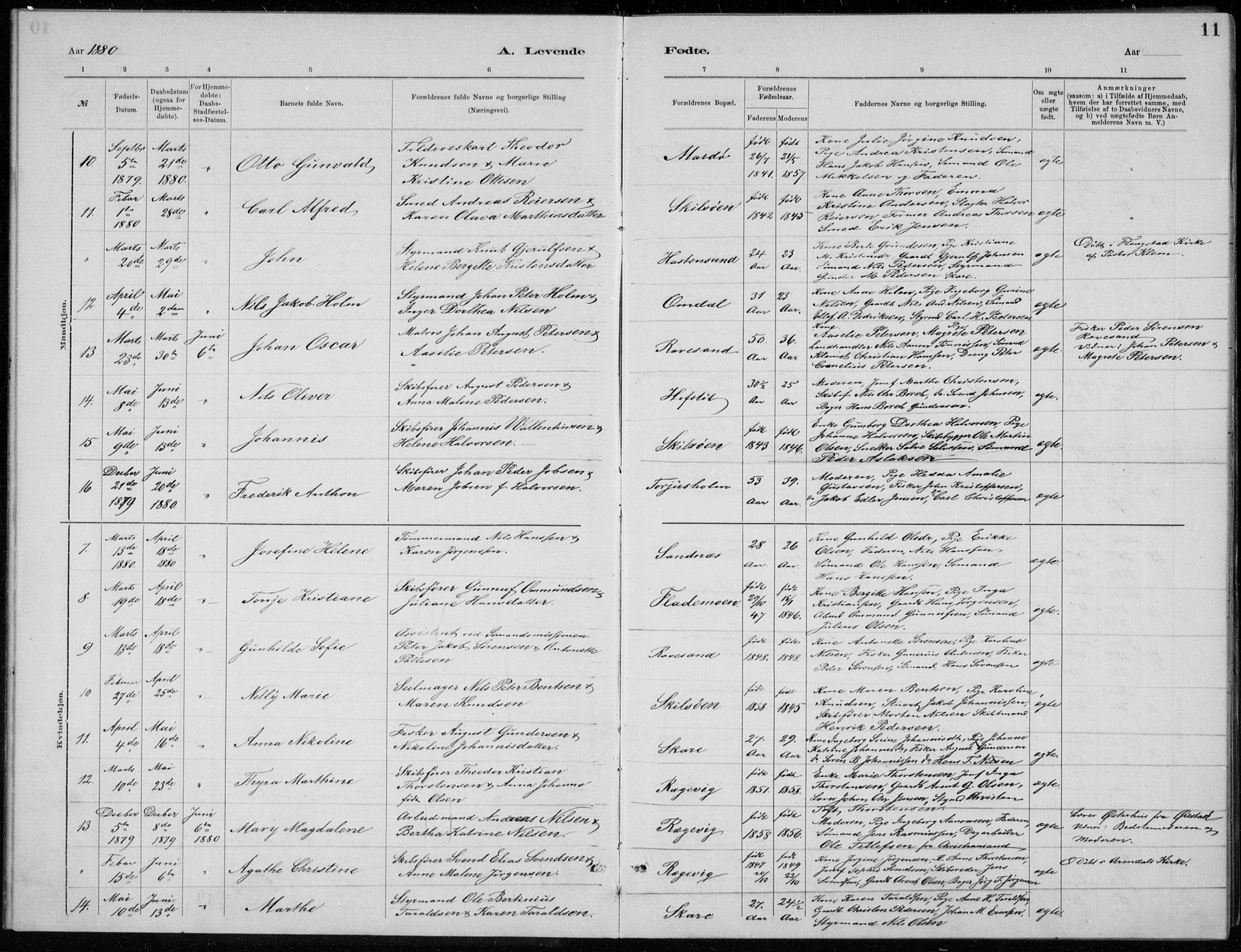 Tromøy sokneprestkontor, AV/SAK-1111-0041/F/Fb/L0005: Parish register (copy) no. B 5, 1877-1891, p. 11