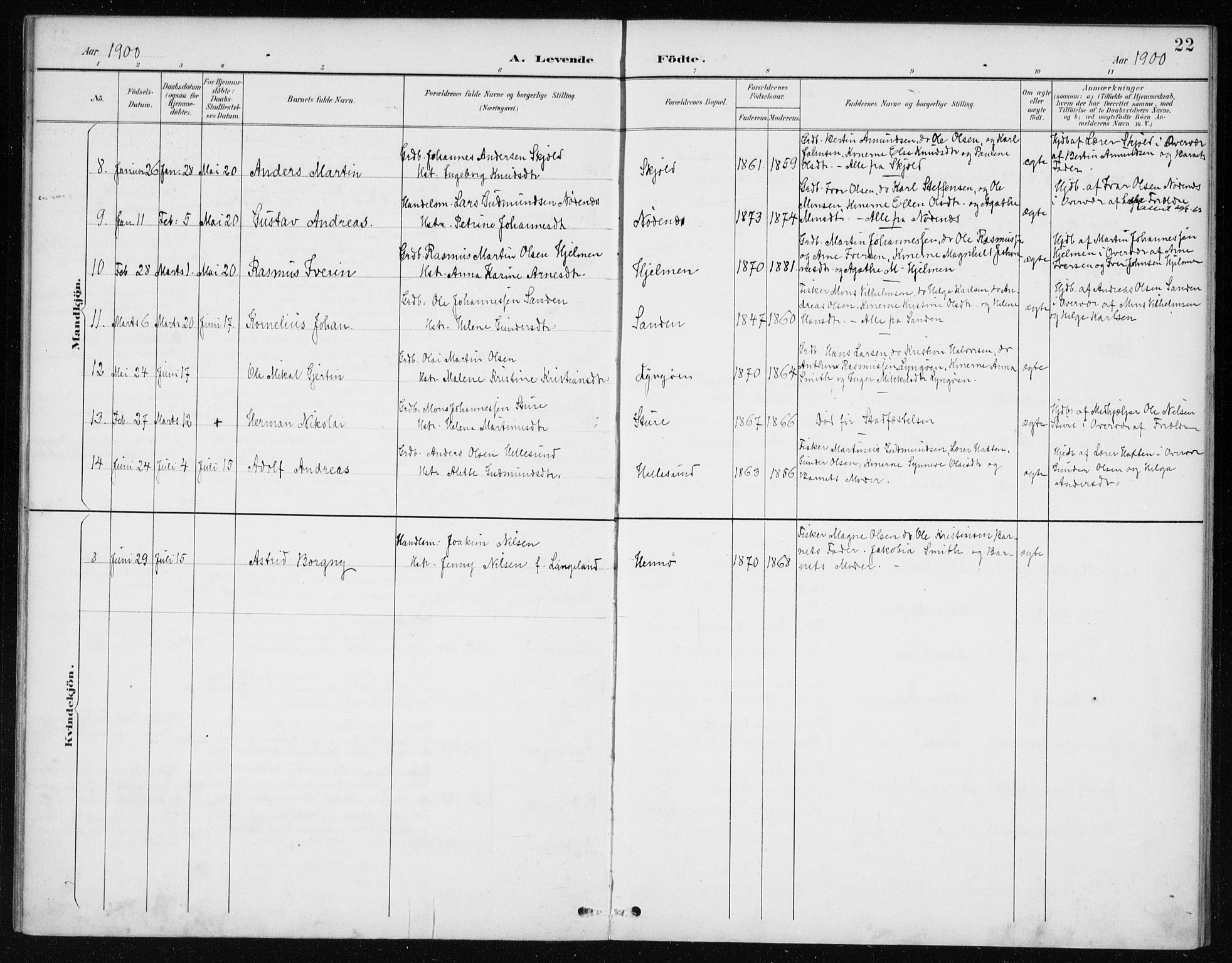 Manger sokneprestembete, AV/SAB-A-76801/H/Haa: Parish register (official) no. E  2, 1891-1902, p. 22