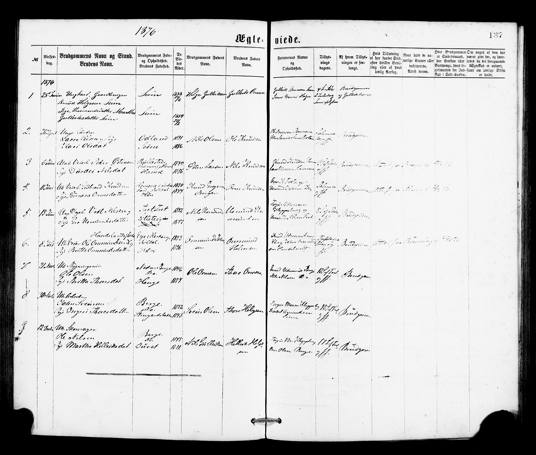 Røldal sokneprestembete, SAB/A-100247: Parish register (official) no. A 4, 1870-1886, p. 137