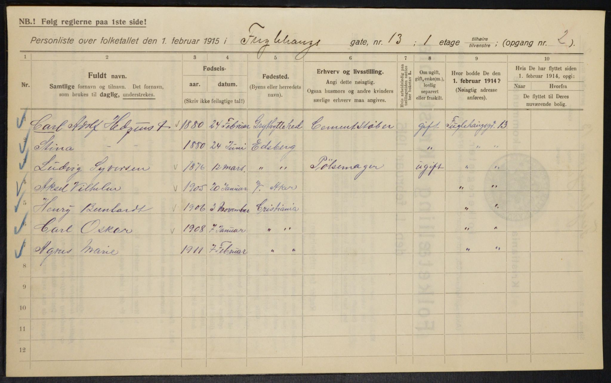 OBA, Municipal Census 1915 for Kristiania, 1915, p. 28142