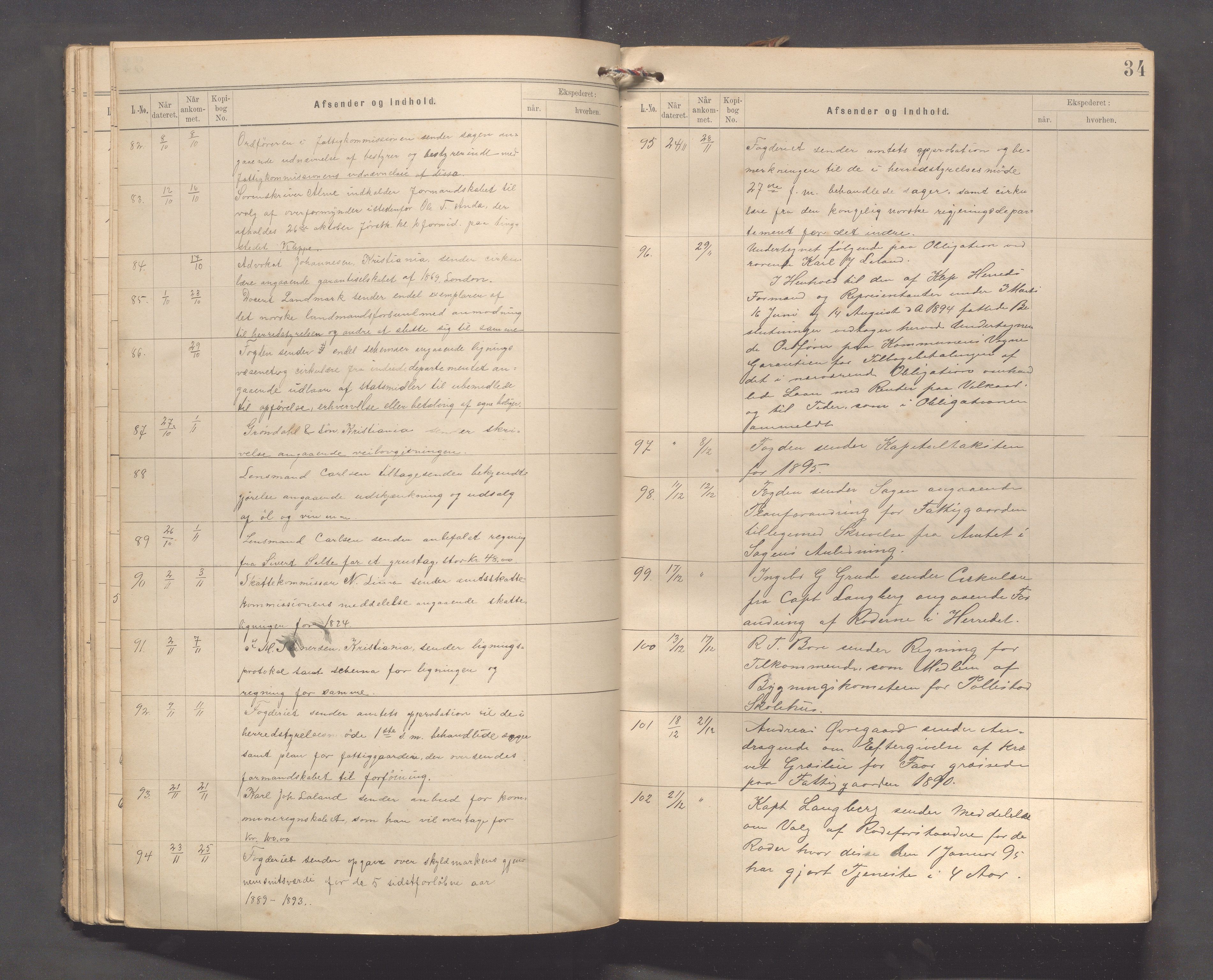 Klepp kommune - Formannskapet, IKAR/K-100277/C/L0002: Brevjournal, 1890-1904, p. 34