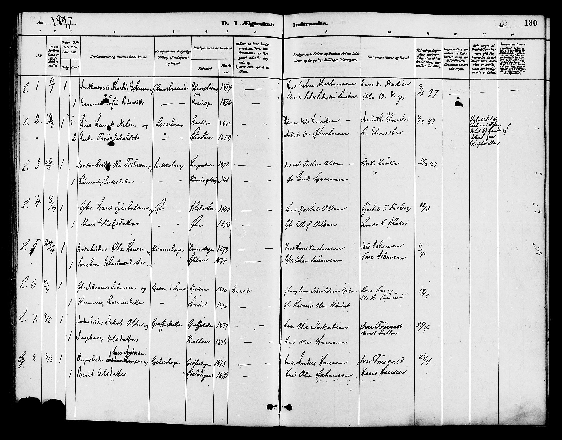 Lom prestekontor, AV/SAH-PREST-070/K/L0008: Parish register (official) no. 8, 1885-1898, p. 130