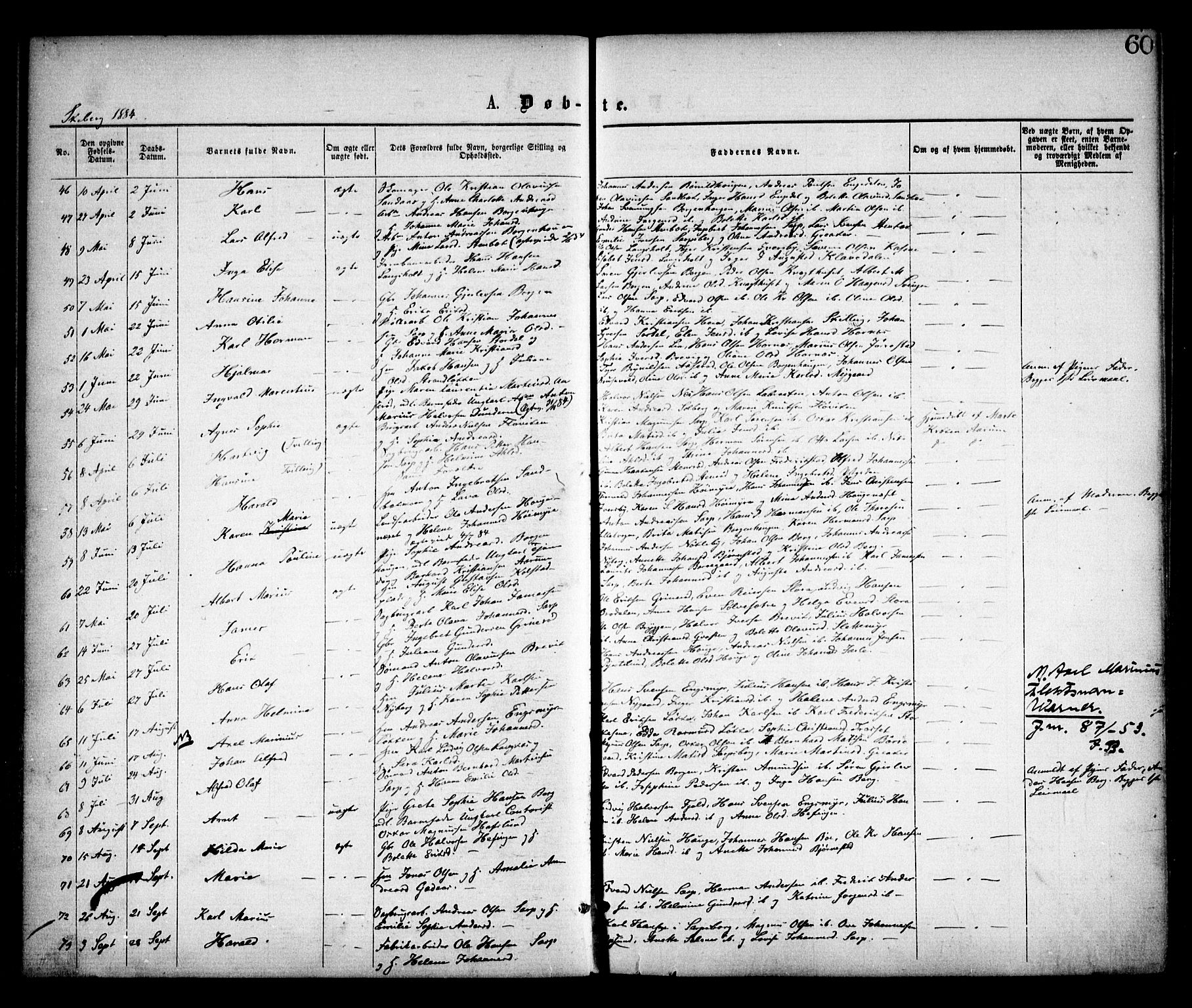 Skjeberg prestekontor Kirkebøker, SAO/A-10923/F/Fa/L0008: Parish register (official) no. I 8, 1869-1885, p. 60