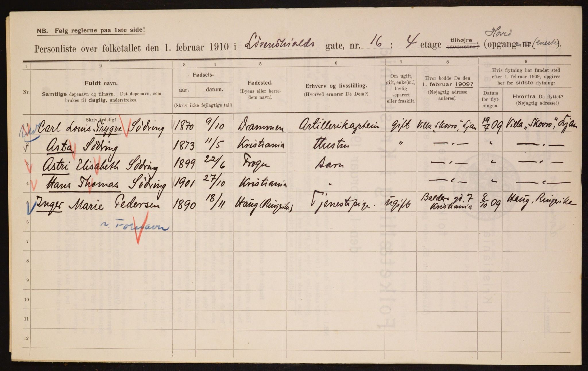 OBA, Municipal Census 1910 for Kristiania, 1910, p. 57037