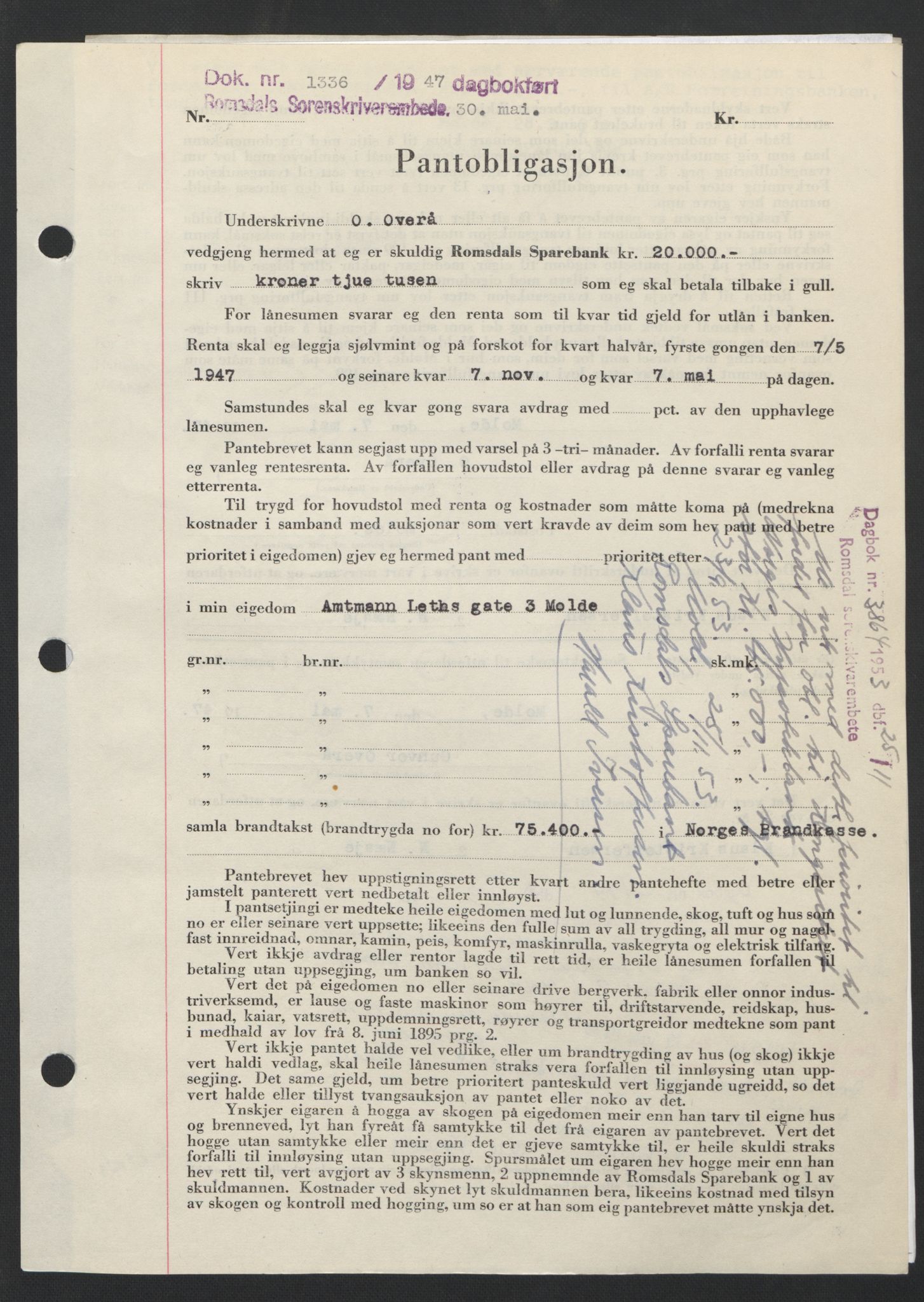 Romsdal sorenskriveri, AV/SAT-A-4149/1/2/2C: Mortgage book no. B3, 1946-1948, Diary no: : 1336/1947