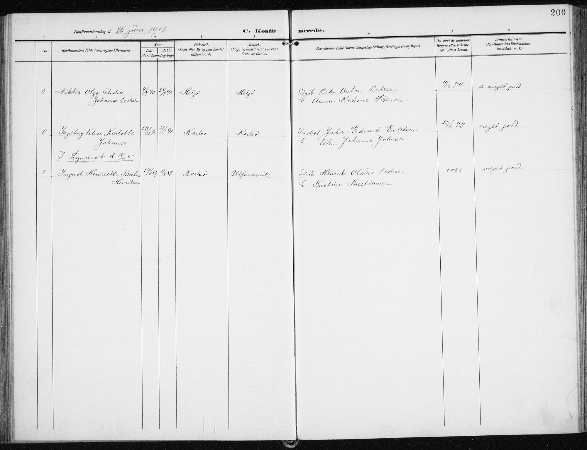 Karlsøy sokneprestembete, AV/SATØ-S-1299/H/Ha/Haa/L0014kirke: Parish register (official) no. 14, 1903-1917, p. 200