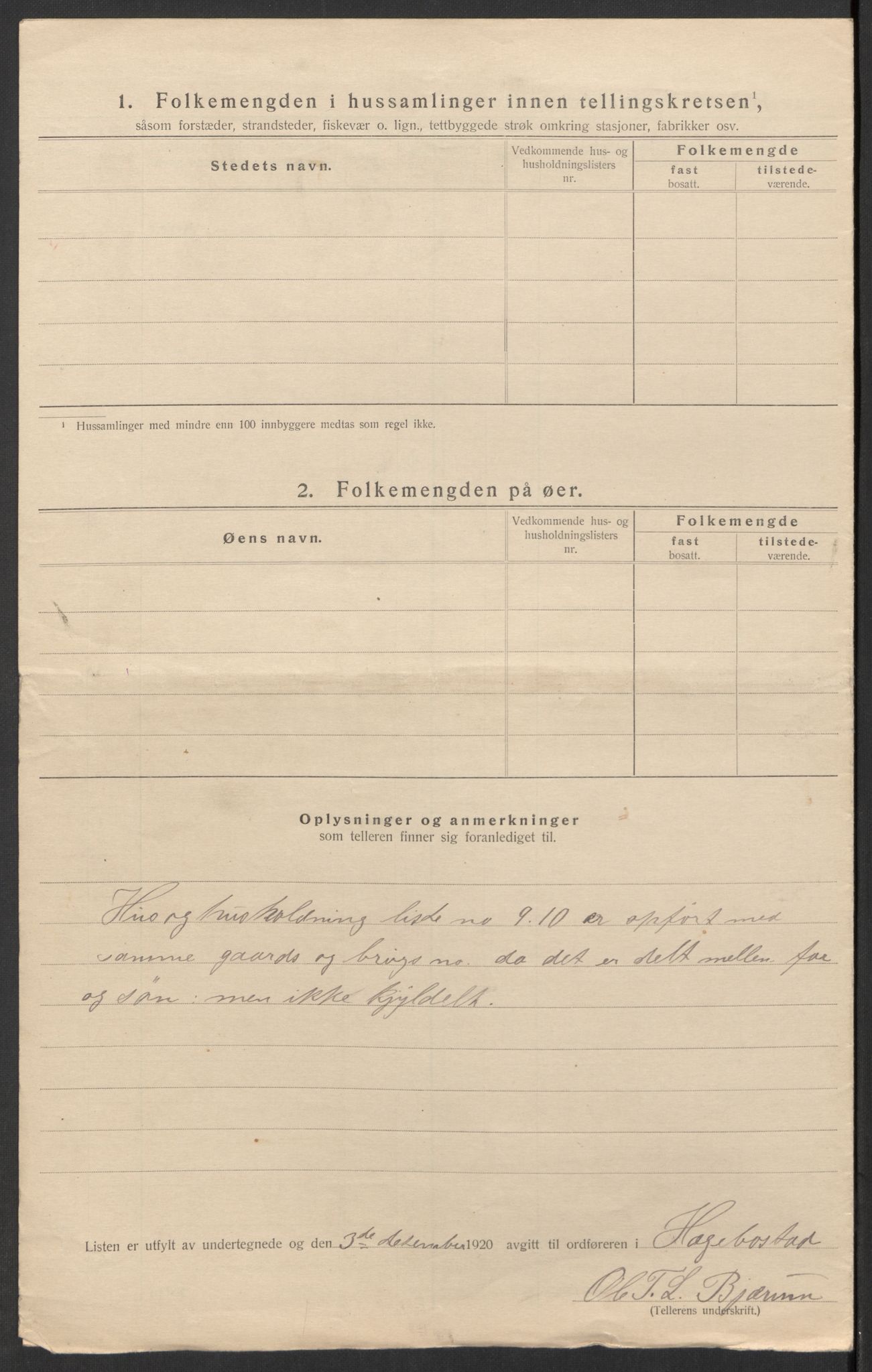 SAK, 1920 census for Hægebostad, 1920, p. 33