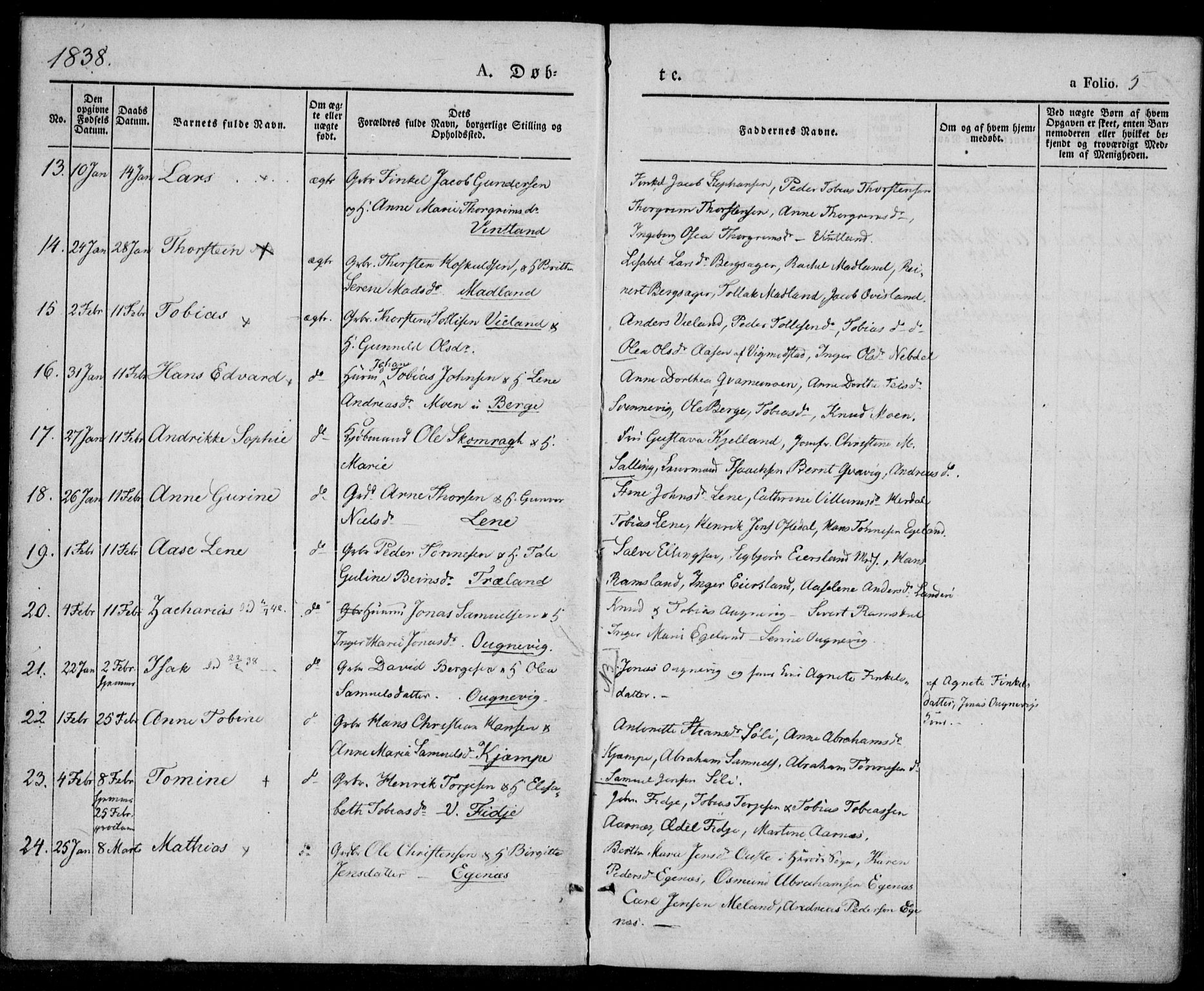 Lyngdal sokneprestkontor, AV/SAK-1111-0029/F/Fa/Fac/L0008: Parish register (official) no. A 8, 1837-1852, p. 5