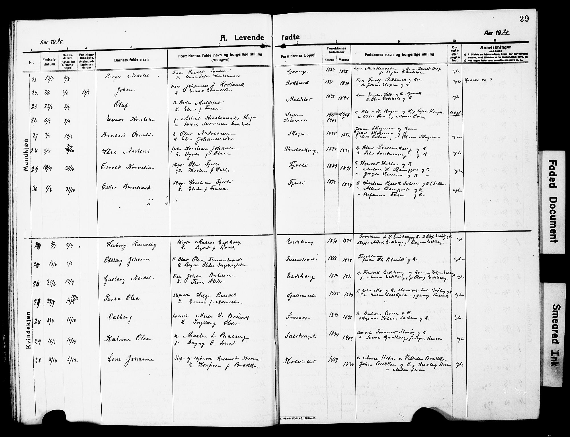 Ministerialprotokoller, klokkerbøker og fødselsregistre - Nord-Trøndelag, AV/SAT-A-1458/780/L0653: Parish register (copy) no. 780C05, 1911-1927, p. 29