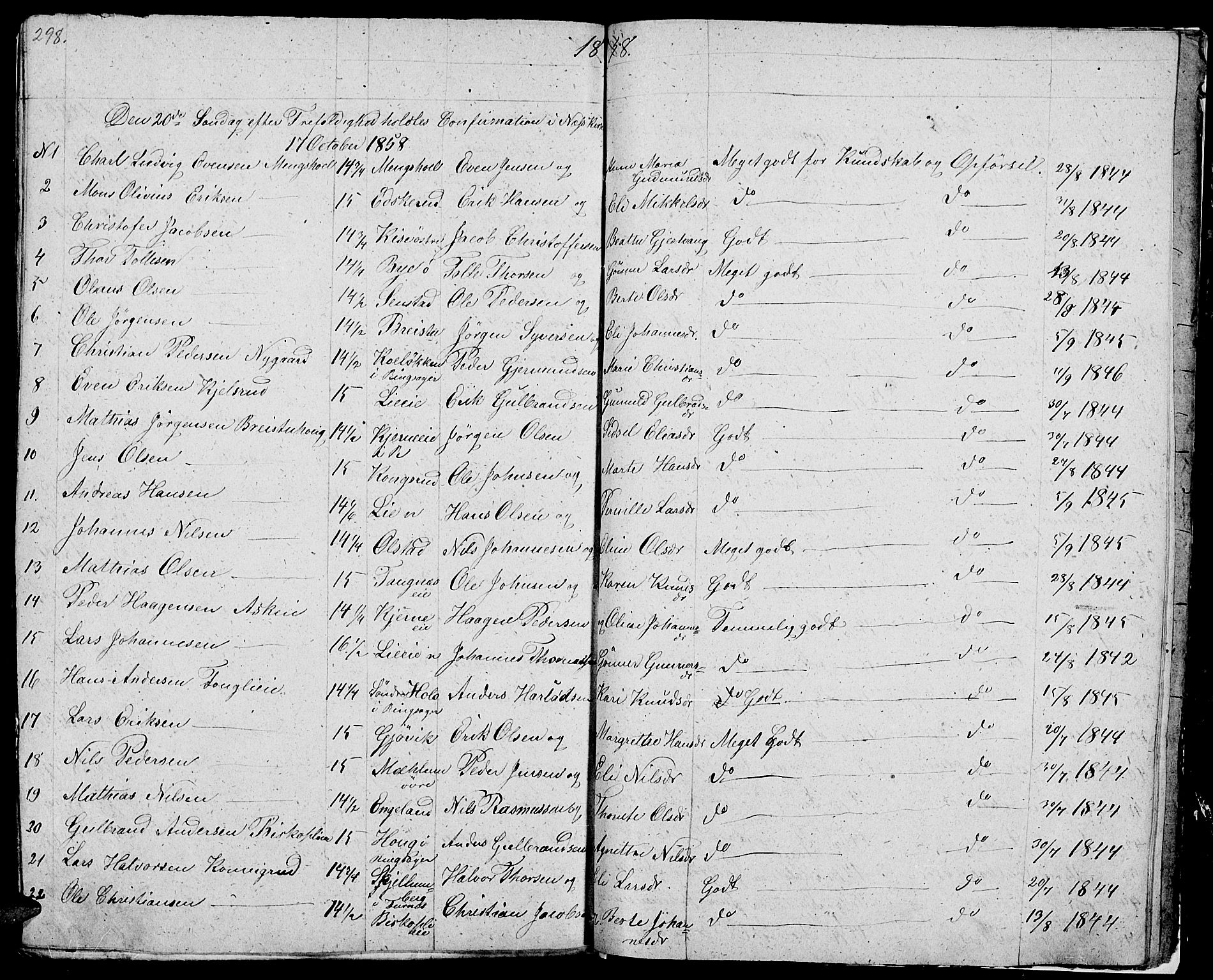Nes prestekontor, Hedmark, SAH/PREST-020/L/La/L0004: Parish register (copy) no. 4, 1832-1861, p. 298