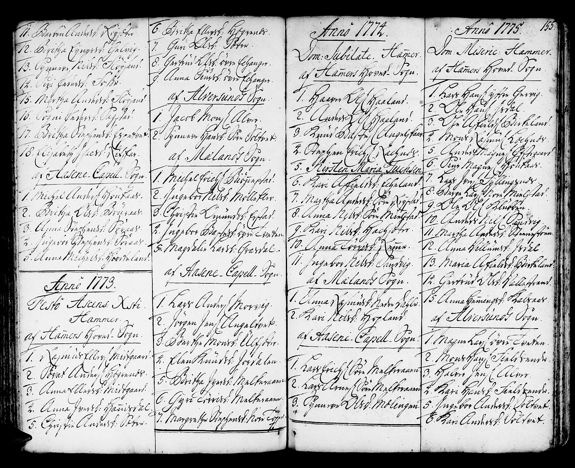 Hamre sokneprestembete, AV/SAB-A-75501/H/Ha/Haa/Haaa/L0007: Parish register (official) no. A 7, 1762-1777, p. 155