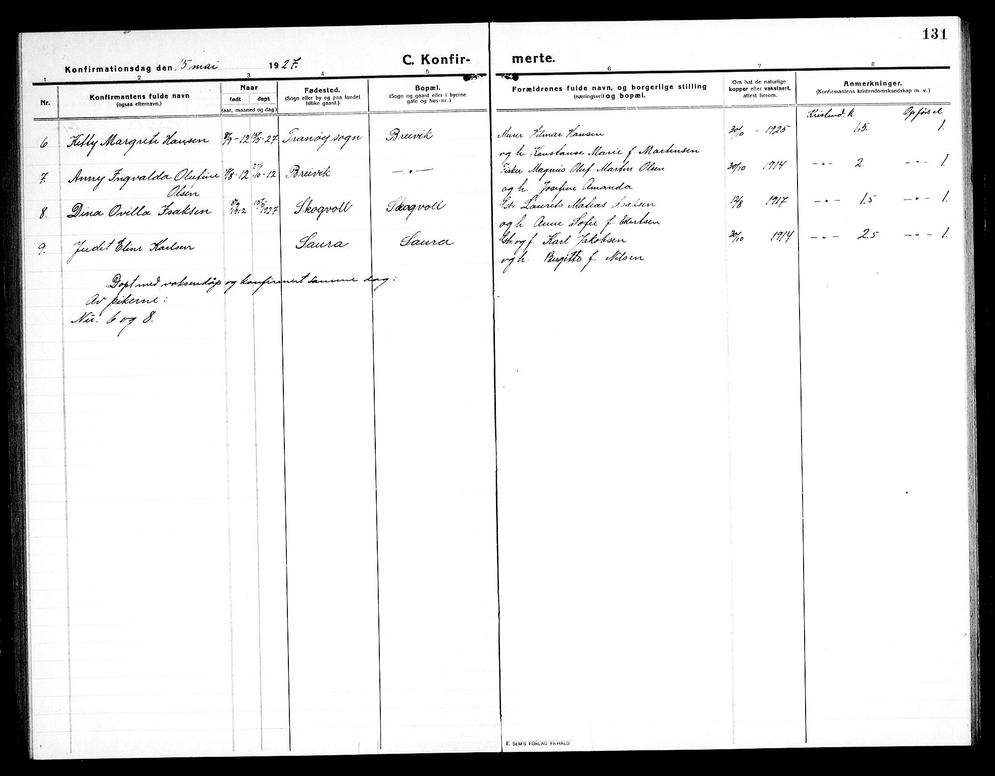 Ministerialprotokoller, klokkerbøker og fødselsregistre - Nordland, AV/SAT-A-1459/897/L1415: Parish register (copy) no. 897C05, 1916-1945, p. 131