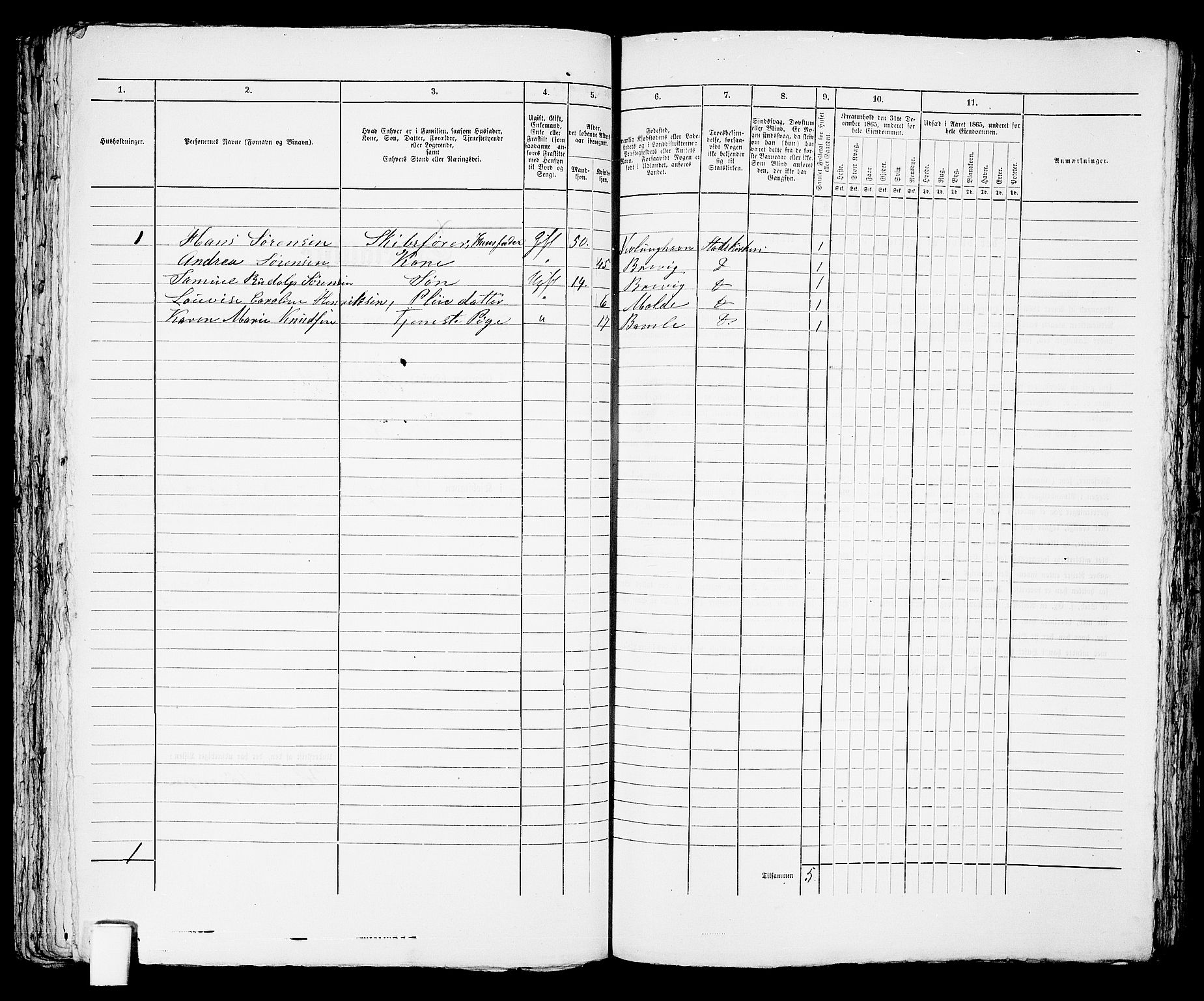 RA, 1865 census for Brevik, 1865, p. 502