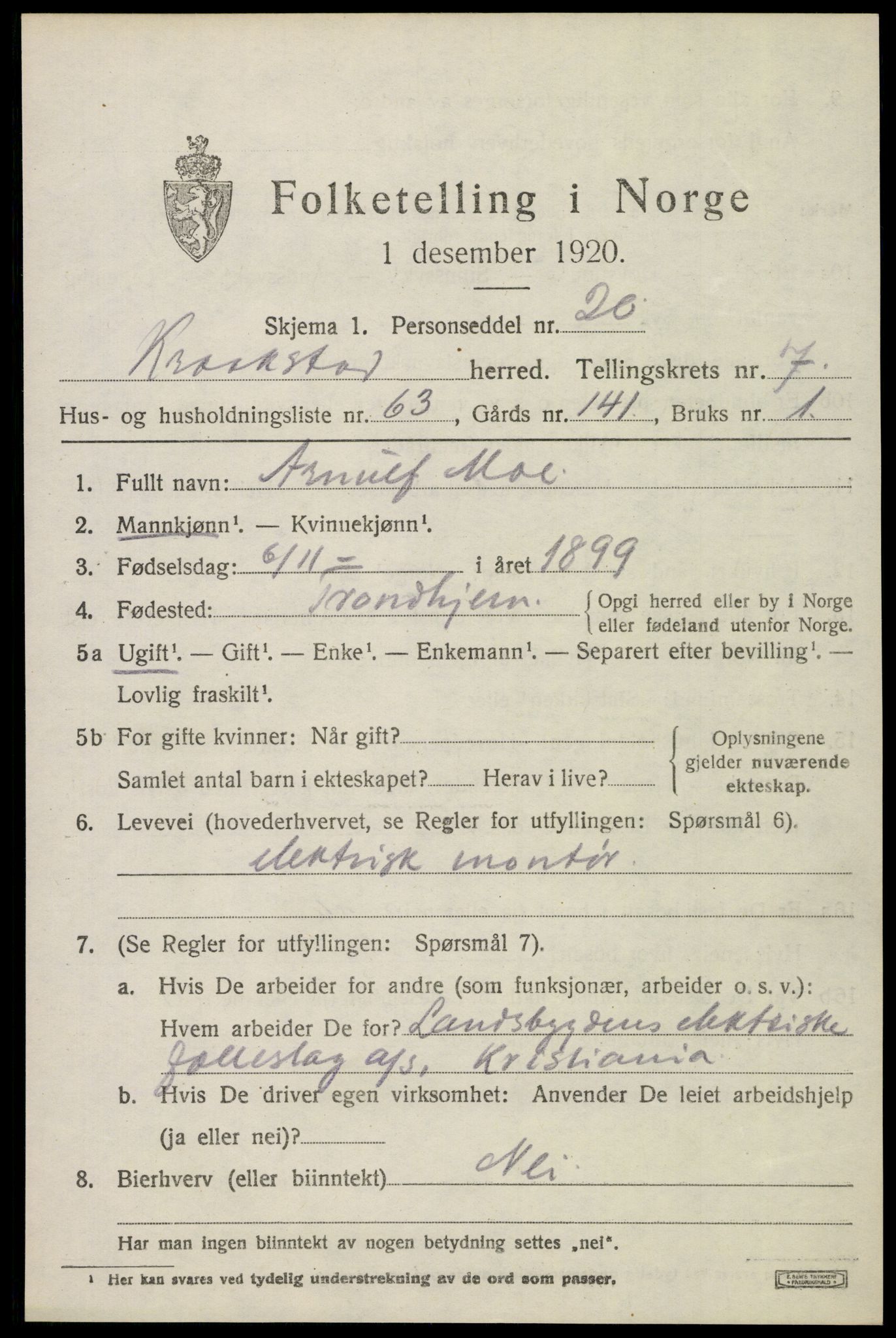 SAO, 1920 census for Kråkstad, 1920, p. 7941