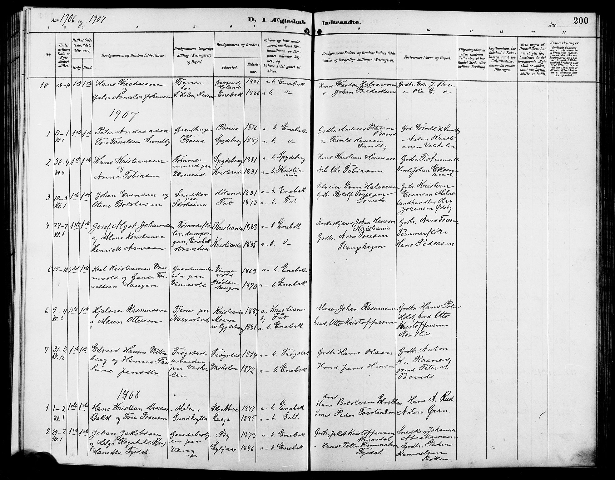 Enebakk prestekontor Kirkebøker, SAO/A-10171c/G/Ga/L0006: Parish register (copy) no. I 6, 1889-1911, p. 200