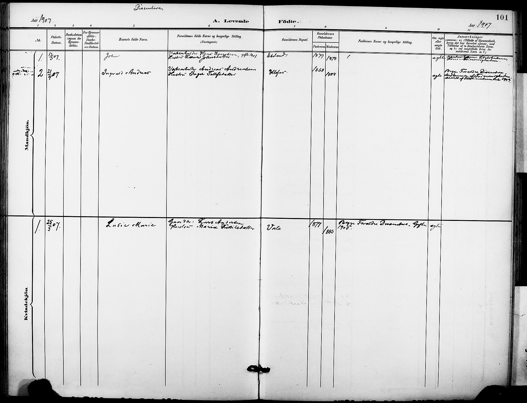 Holla kirkebøker, SAKO/A-272/F/Fa/L0010: Parish register (official) no. 10, 1897-1907, p. 101