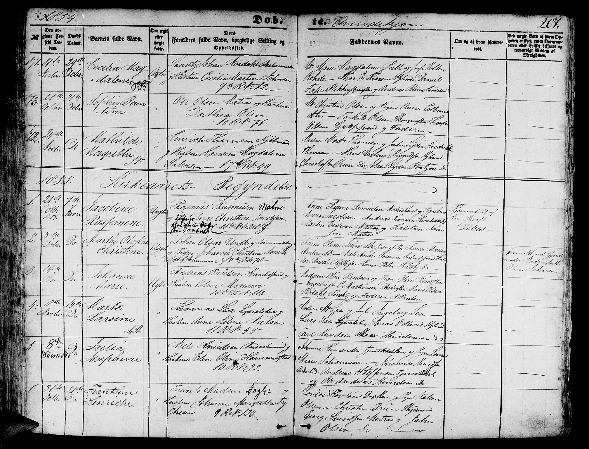Domkirken sokneprestembete, SAB/A-74801/H/Hab/L0010: Parish register (copy) no. B 3, 1849-1856, p. 207