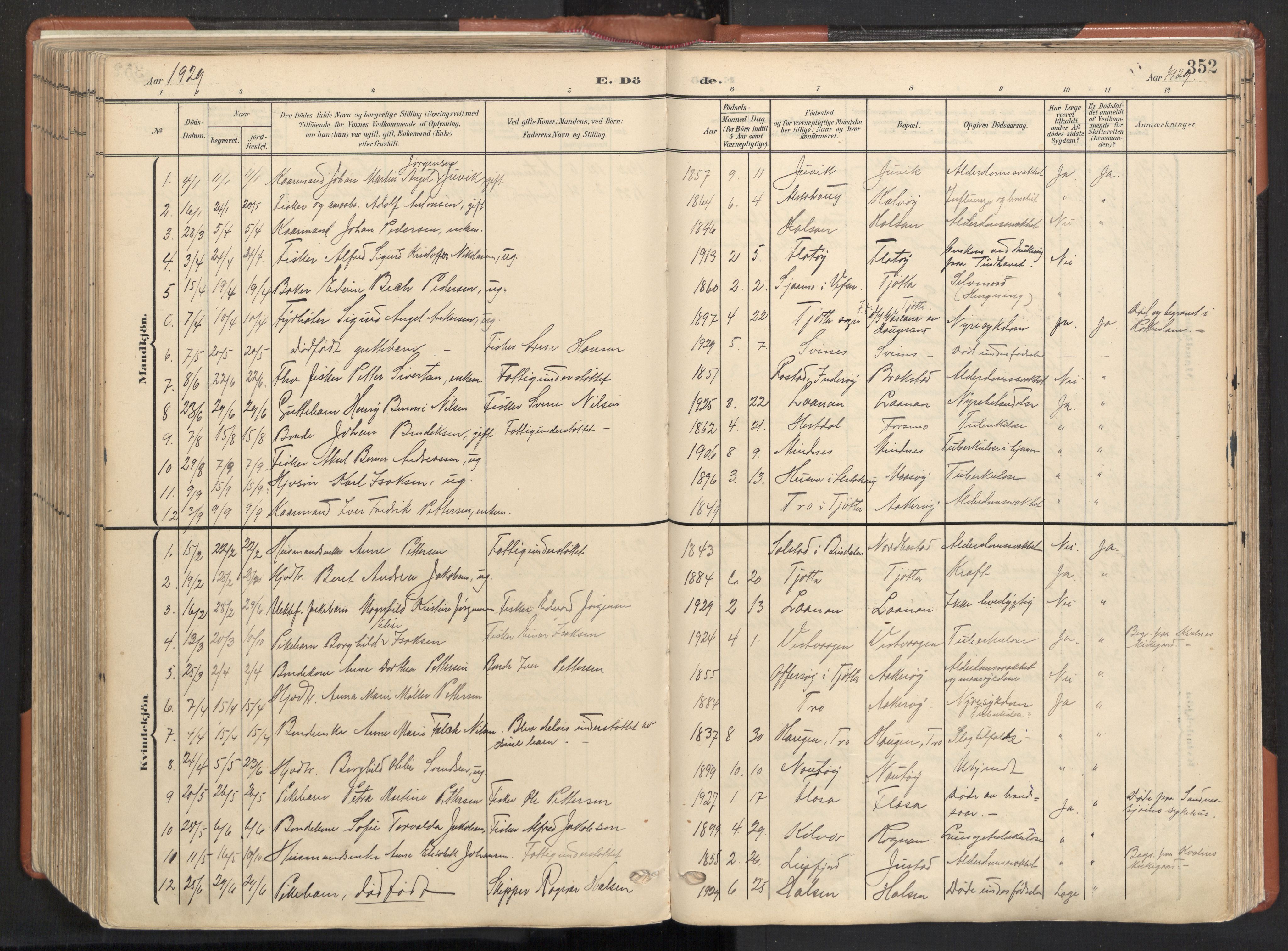 Ministerialprotokoller, klokkerbøker og fødselsregistre - Nordland, SAT/A-1459/817/L0265: Parish register (official) no. 817A05, 1908-1944, p. 352