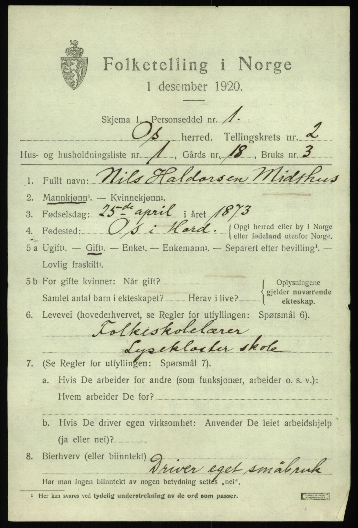 SAB, 1920 census for Os, 1920, p. 1764