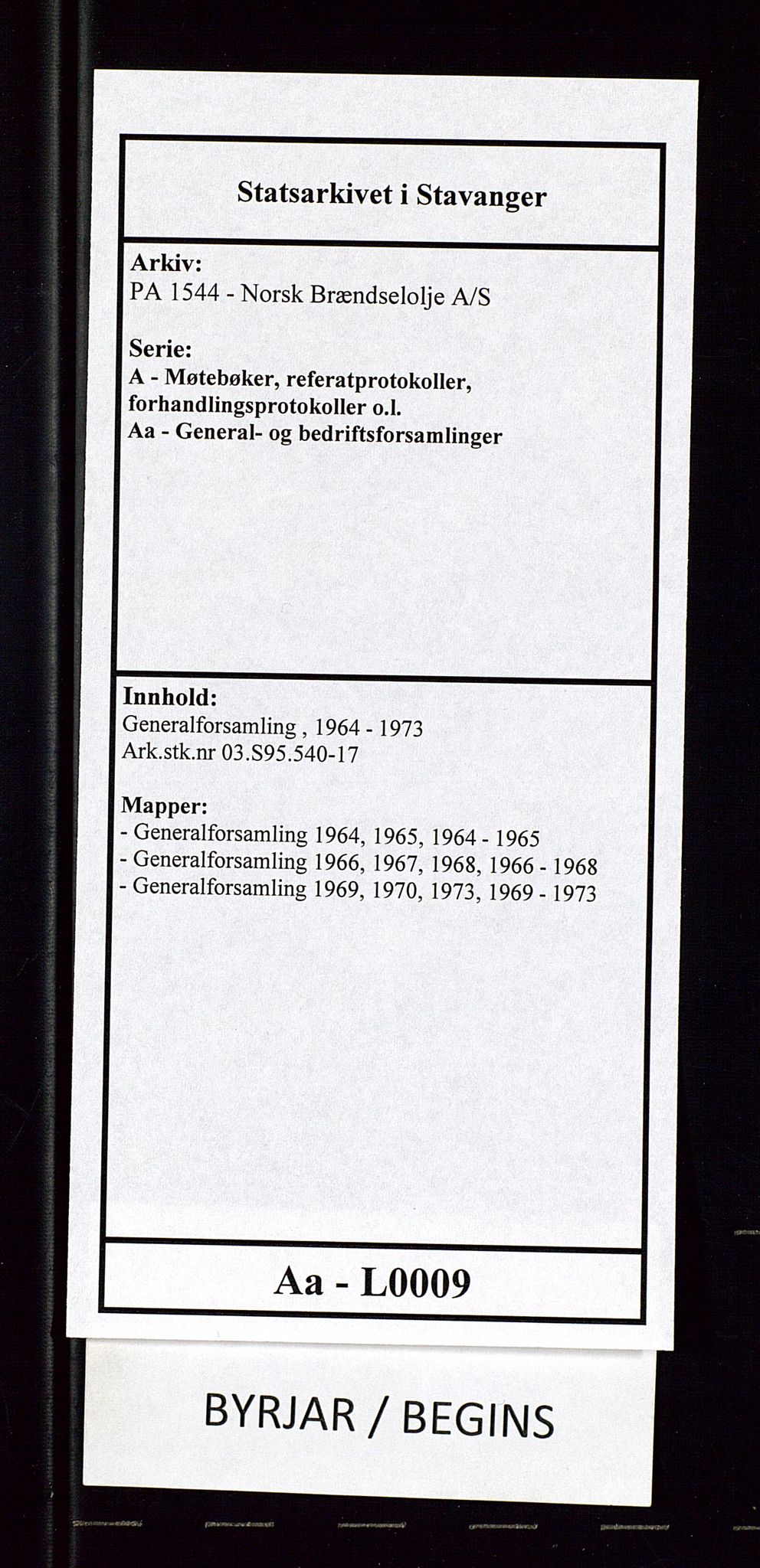 PA 1544 - Norsk Brændselolje A/S, AV/SAST-A-101965/1/A/Aa/L0009/0003: Generalforsamling  / Generalforsamling 1969, 1970, 1973, 1969-1973, p. 1