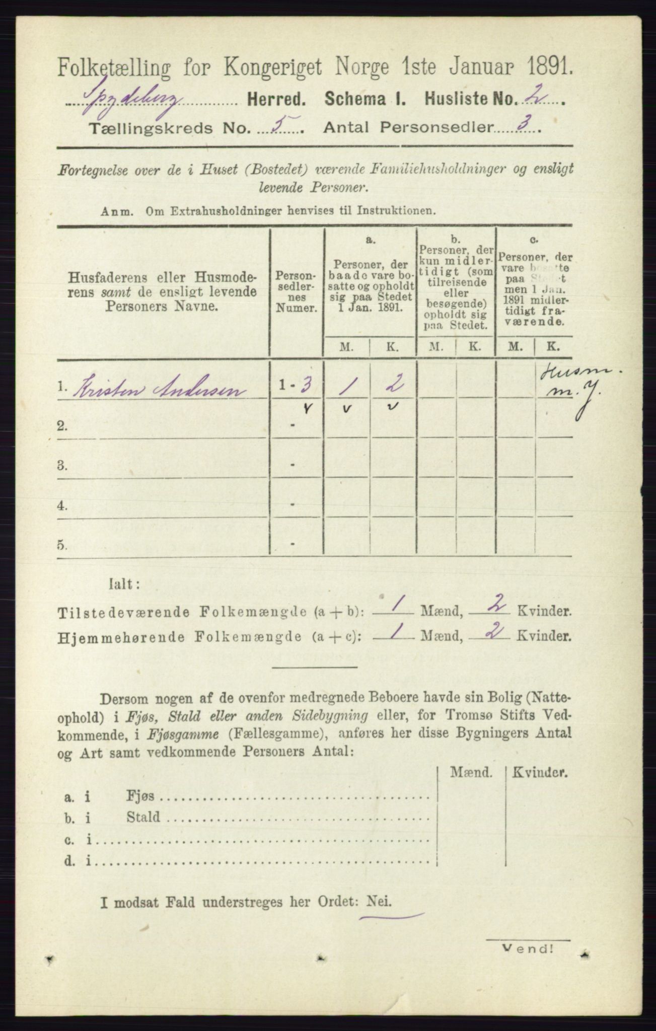RA, 1891 census for 0123 Spydeberg, 1891, p. 2278