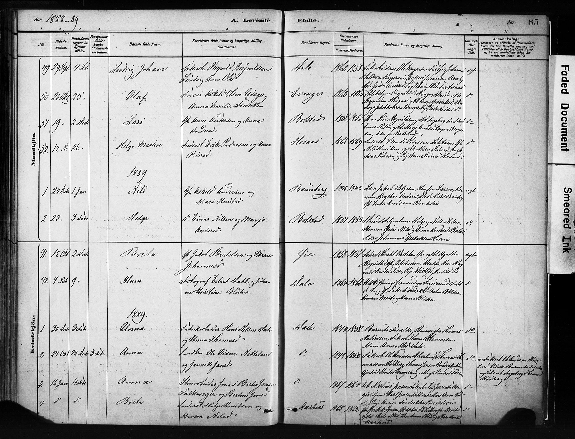 Evanger sokneprestembete, AV/SAB-A-99924: Parish register (official) no. A 1, 1877-1899, p. 85