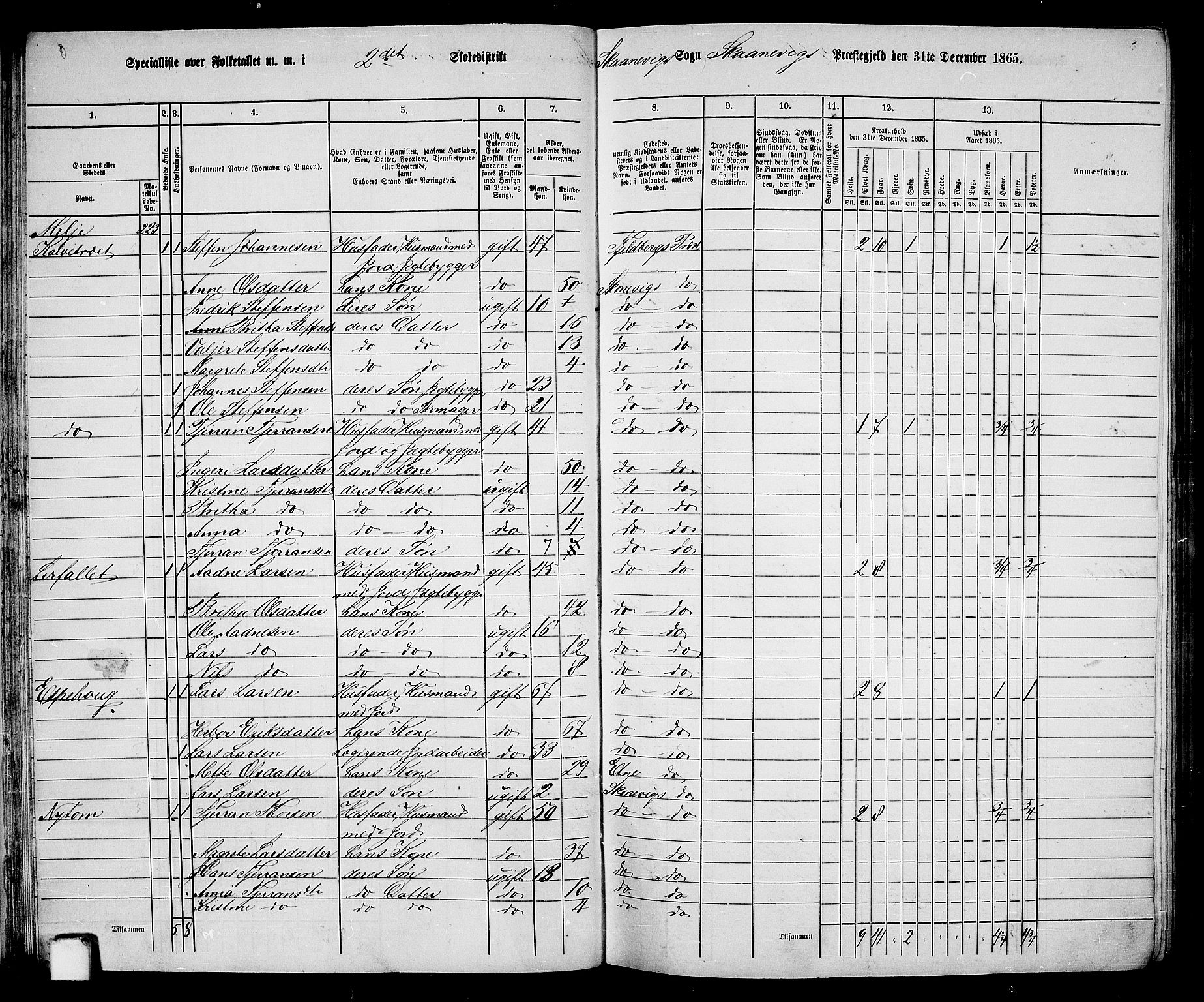 RA, 1865 census for Skånevik, 1865, p. 36