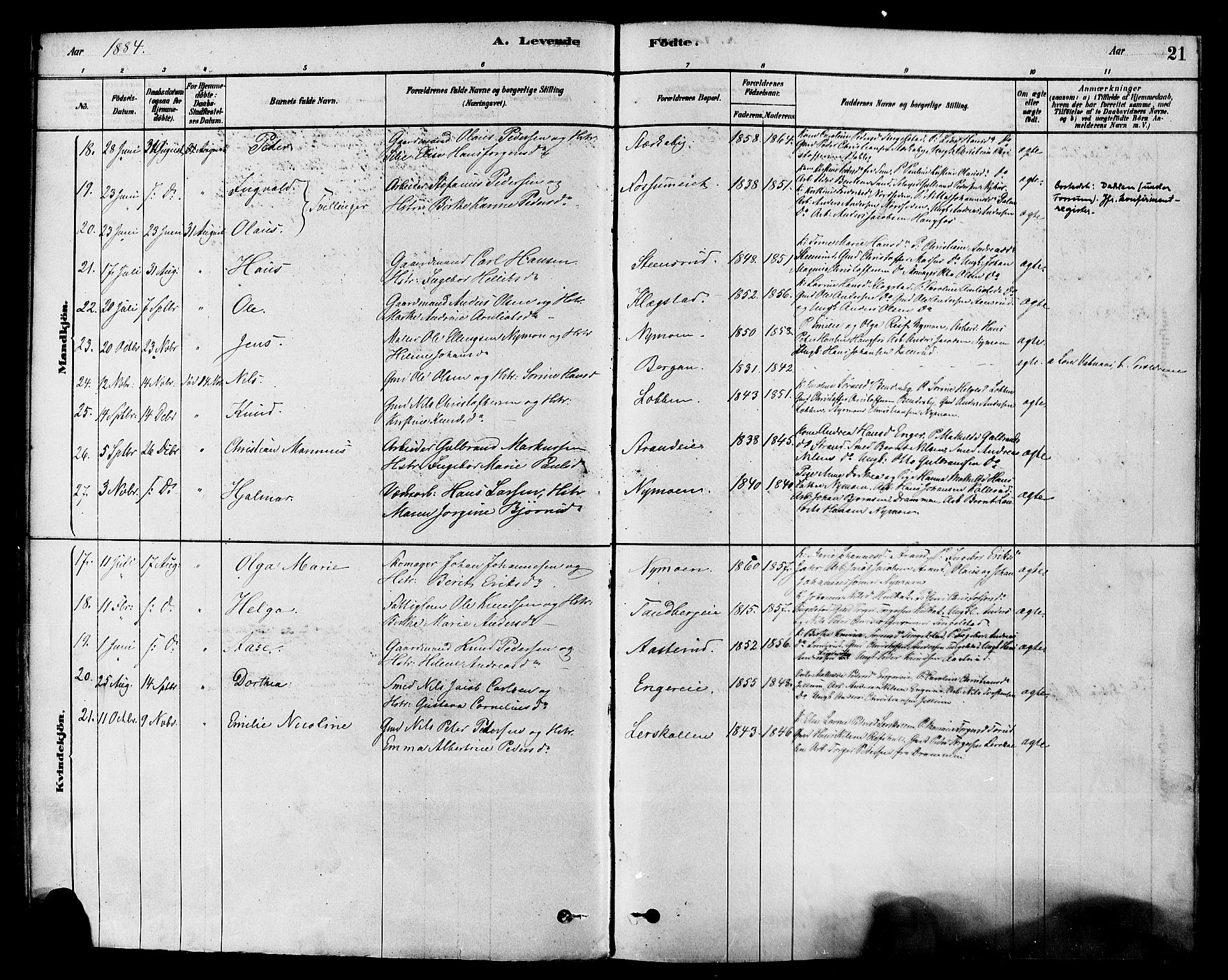 Modum kirkebøker, AV/SAKO-A-234/F/Fa/L0015: Parish register (official) no. 15 /1, 1877-1889, p. 21