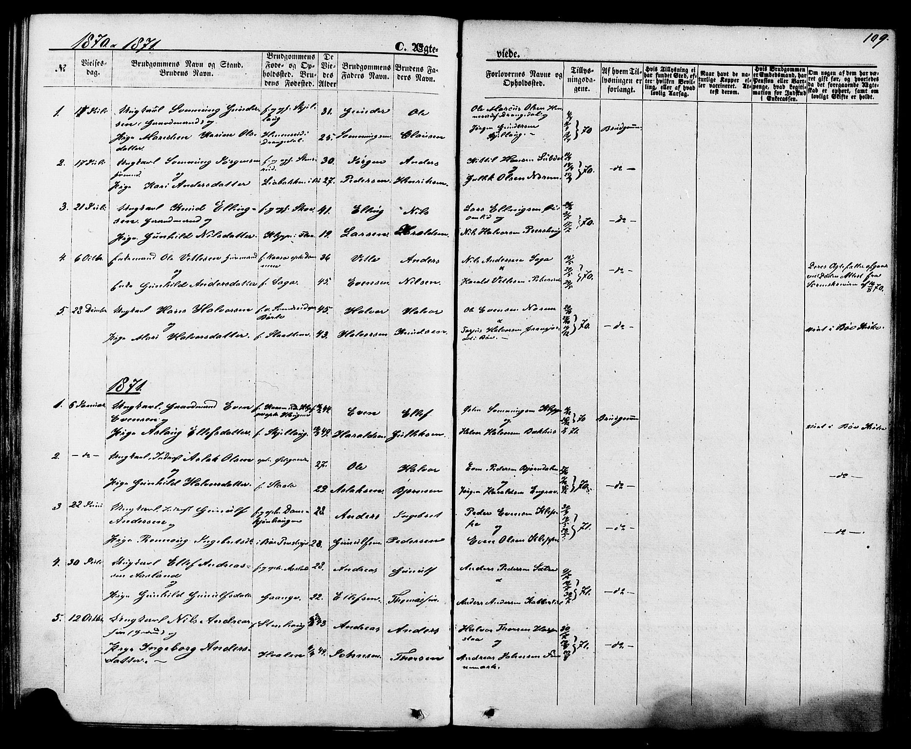 Lunde kirkebøker, SAKO/A-282/F/Fa/L0001: Parish register (official) no. I 1, 1866-1883, p. 109
