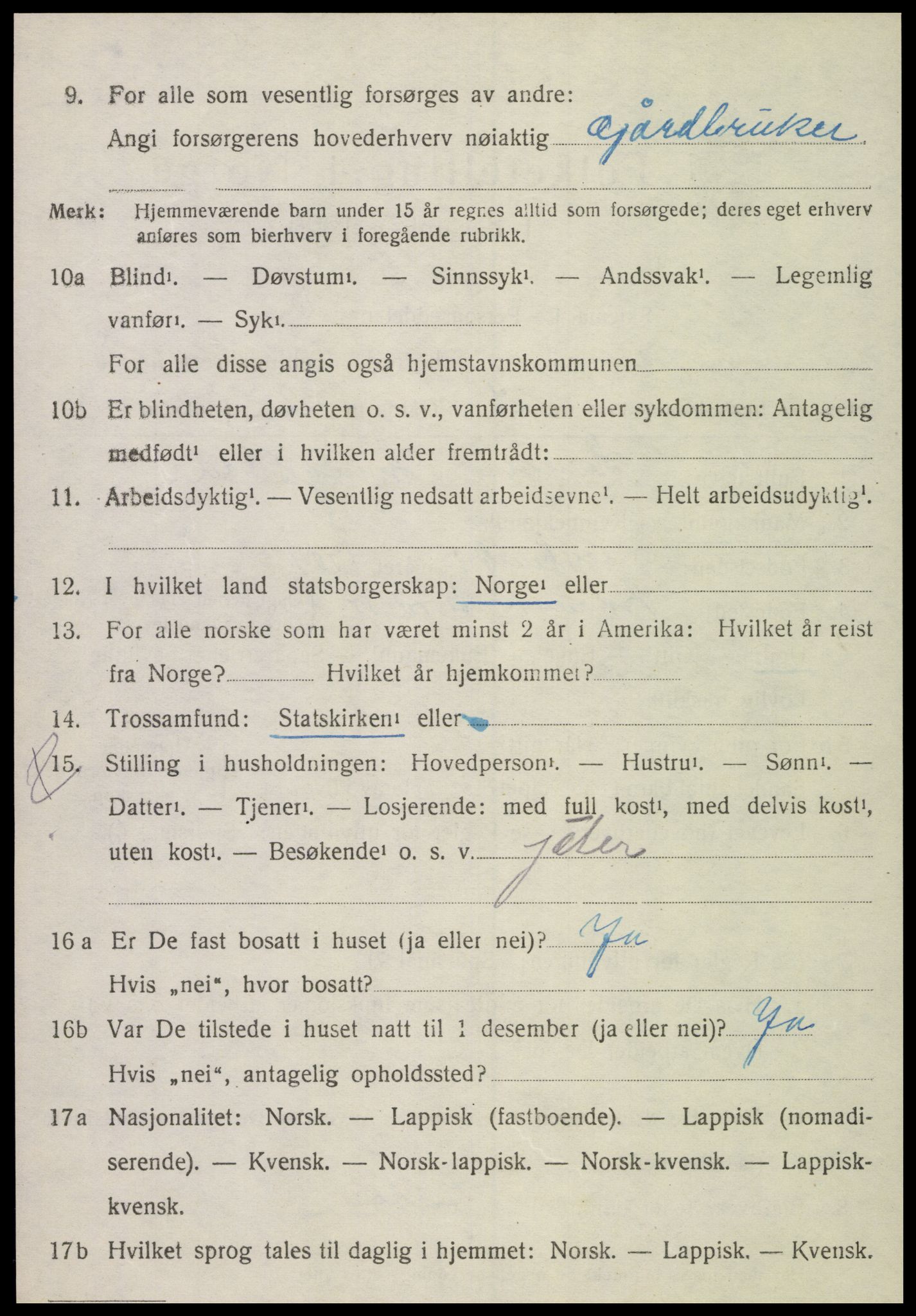SAT, 1920 census for Kvam, 1920, p. 2308