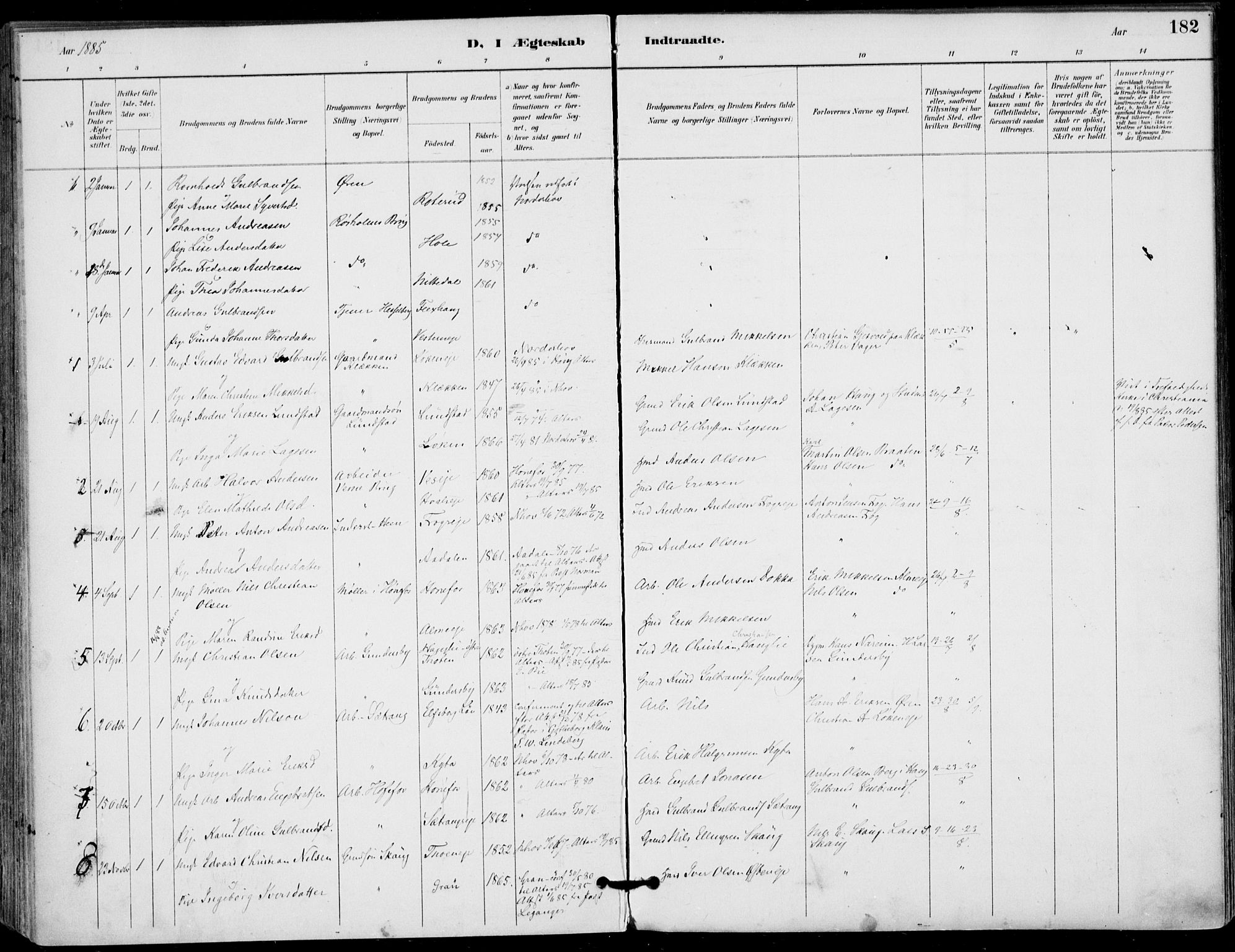 Haug kirkebøker, AV/SAKO-A-604/F/Fa/L0001: Parish register (official) no. 1, 1885-1917, p. 182